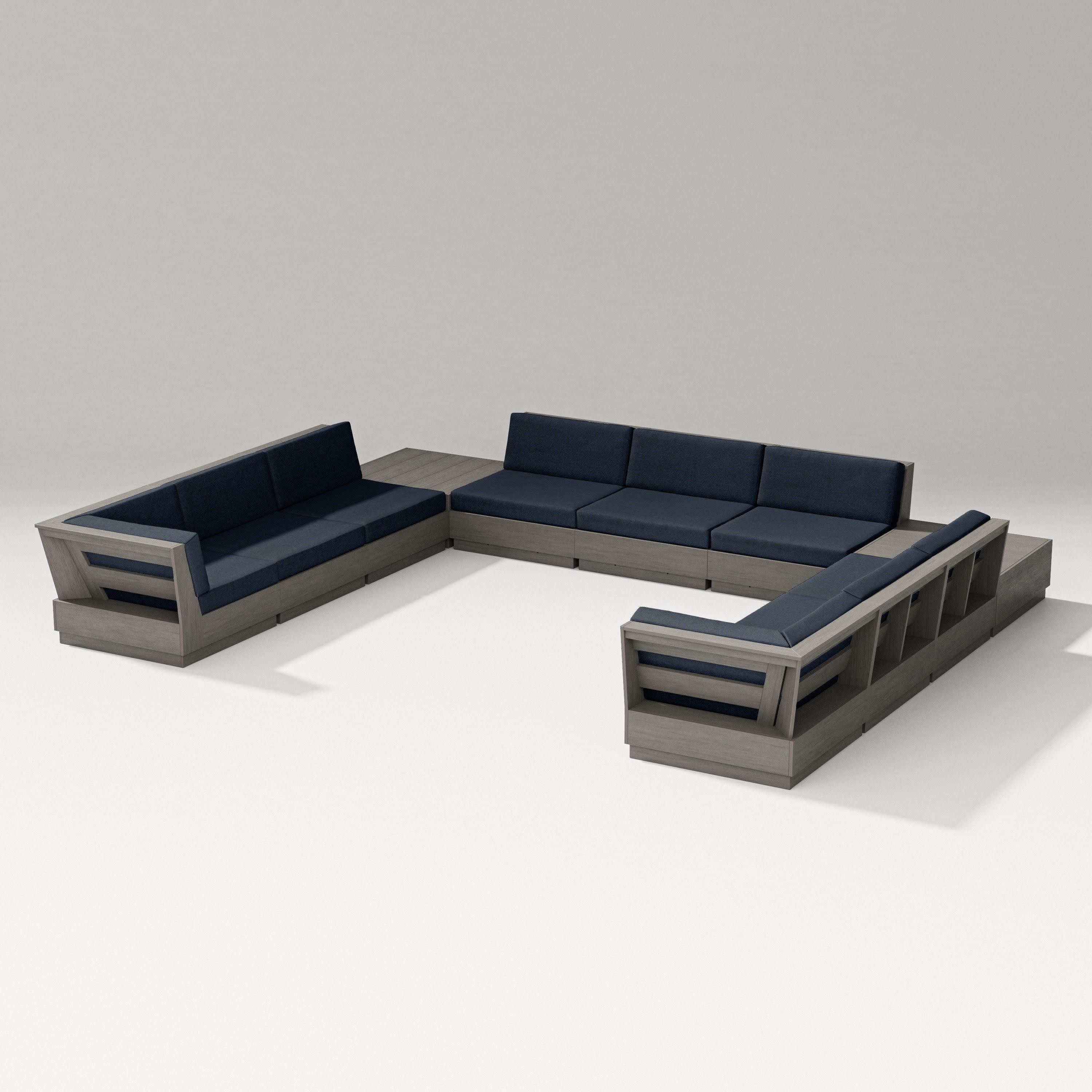 Elevate 11-Piece U-Shaped Sofa Sectional in Driftwood / Marine Indigo