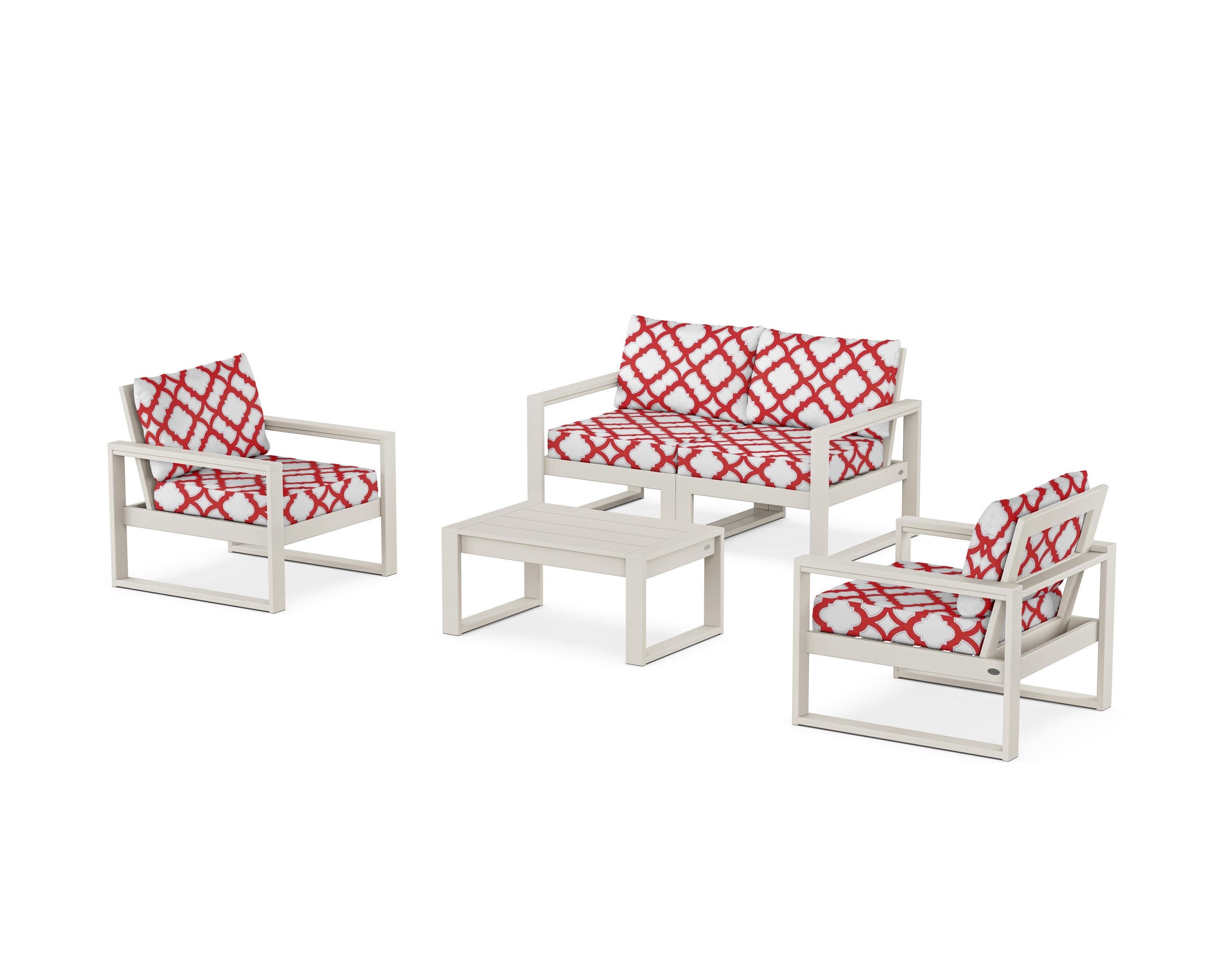 EDGE Sectional 4-Piece Deep Seating Set with Loveseat in Sand / Trellis Crimson