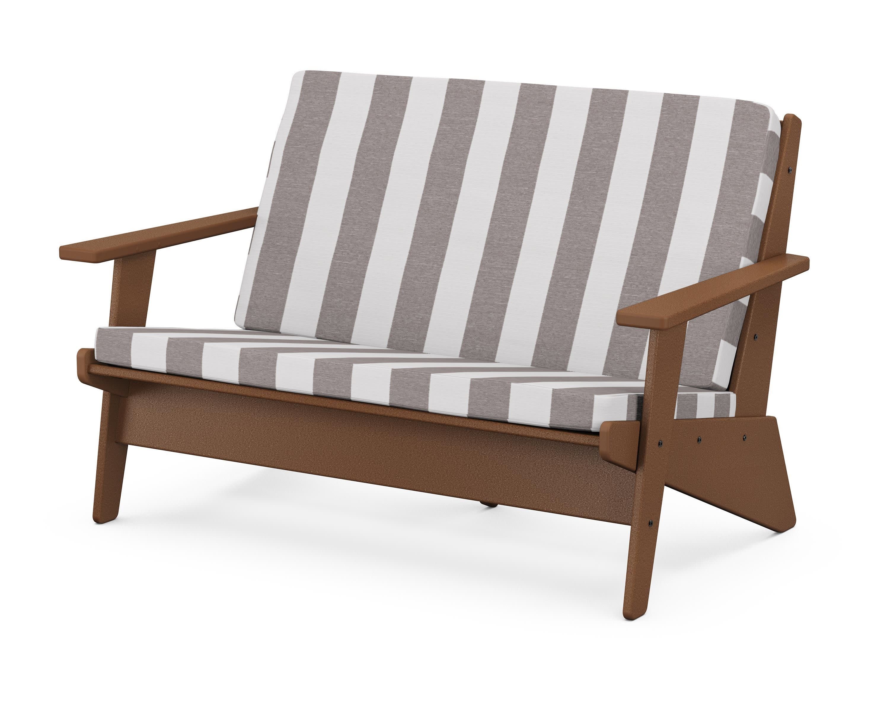 Riviera Modern Lounge Loveseat in Teak / Cabana Stripe Grey Mist