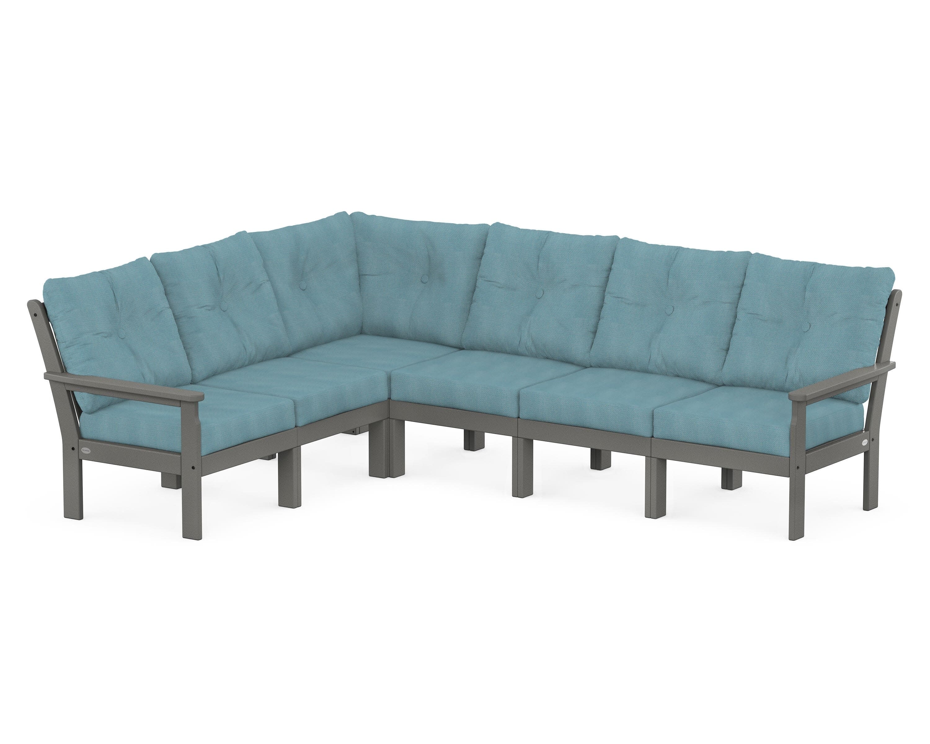 Vineyard 6-Piece Sectional in Slate Grey / Lattice Sky Blue