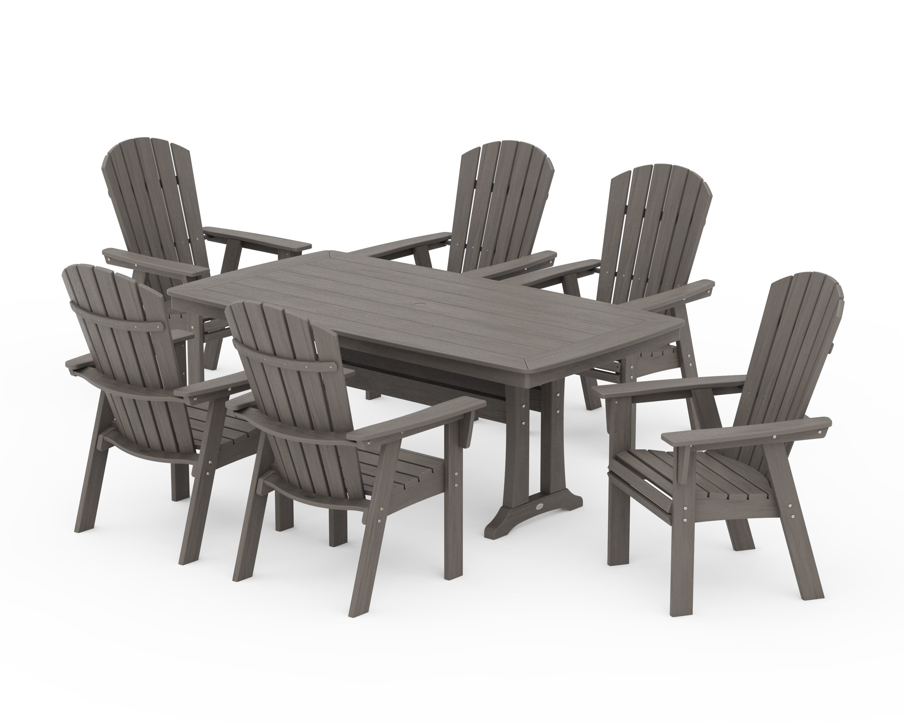 Nautical Curveback Adirondack 7-Piece Dining Set with Trestle Legs in Driftwood
