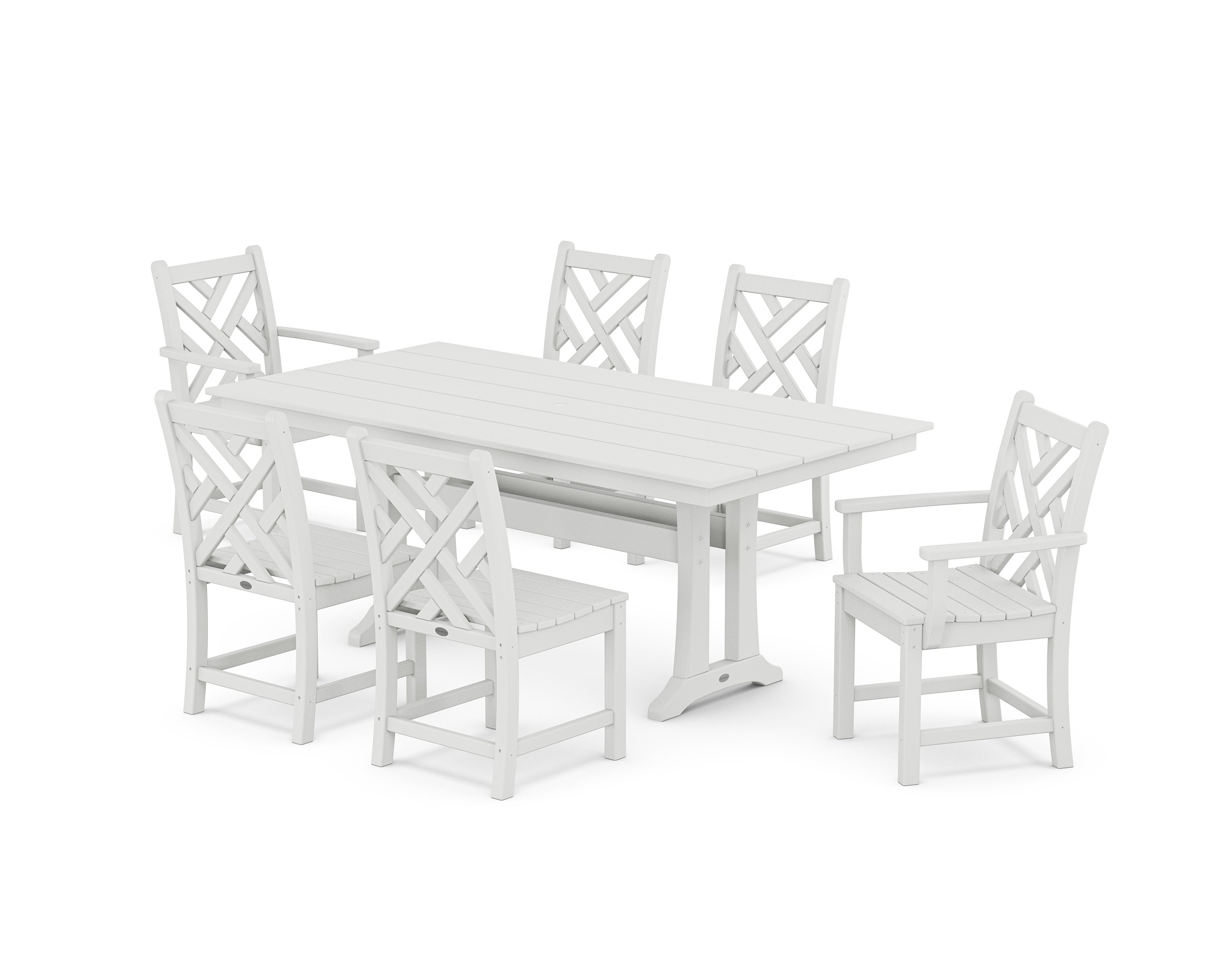 Chippendale 7-Piece Farmhouse Trestle Dining Set in White