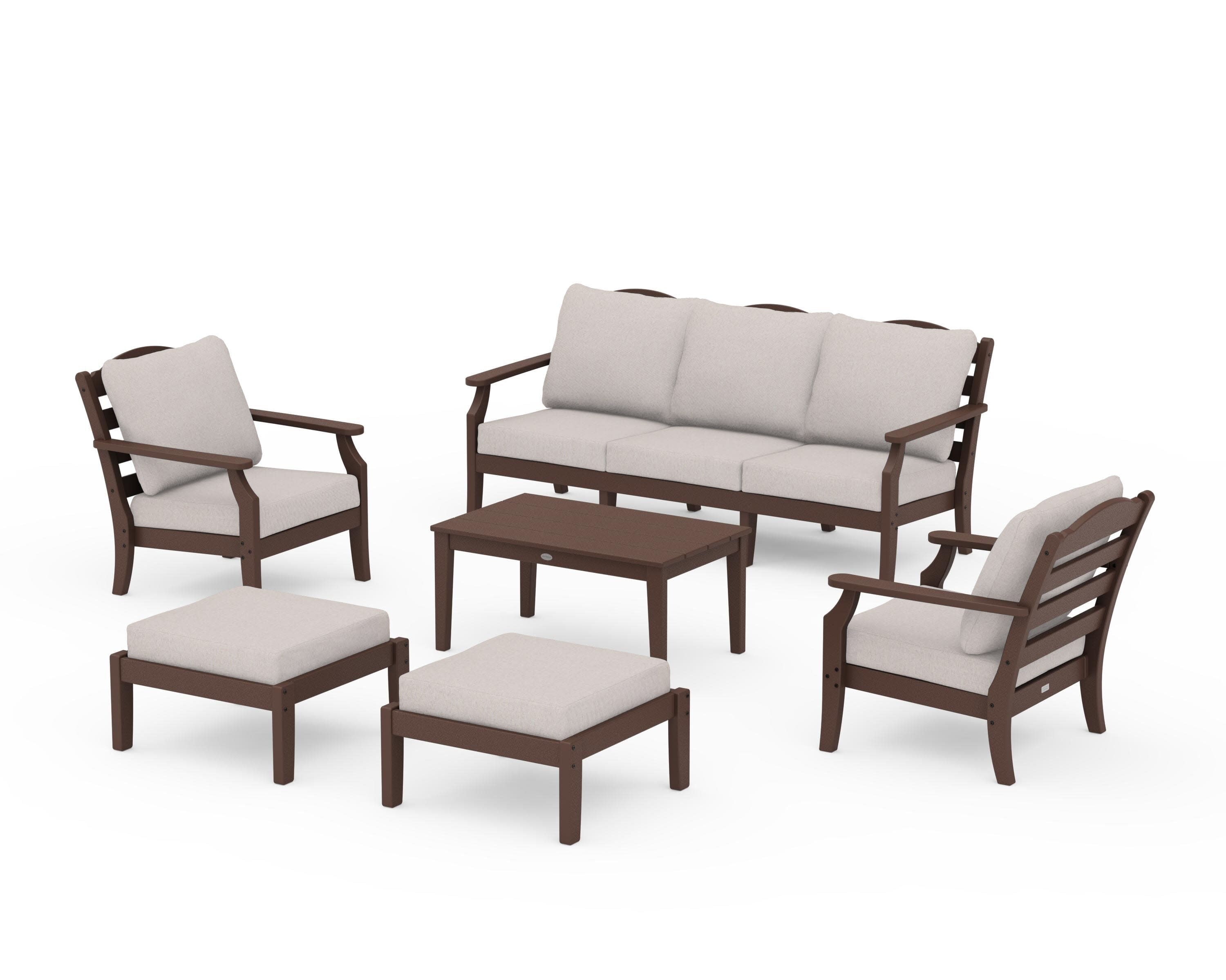 Savannah 6-Piece Lounge Sofa Set in Mahogany / Dune Burlap