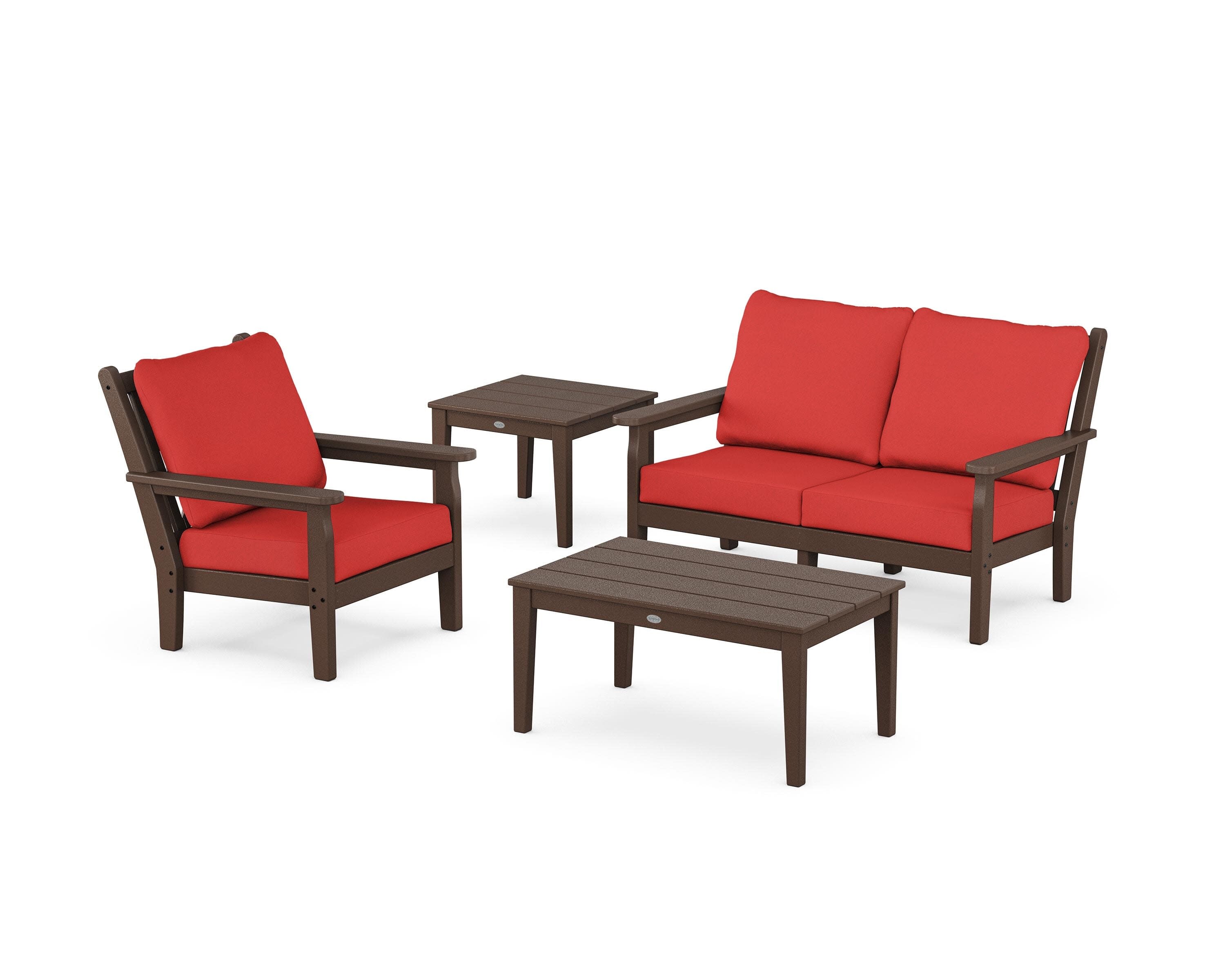 Chippendale 4-Piece Deep Seating Set in Mahogany / Crimson Linen