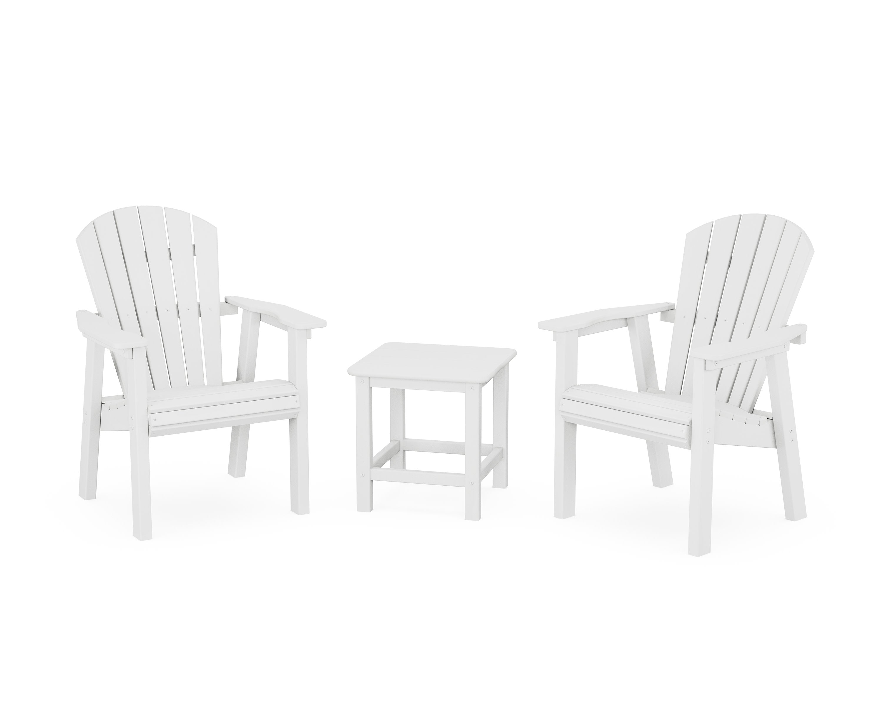 Seashell 3-Piece Upright Adirondack Chair Set in White