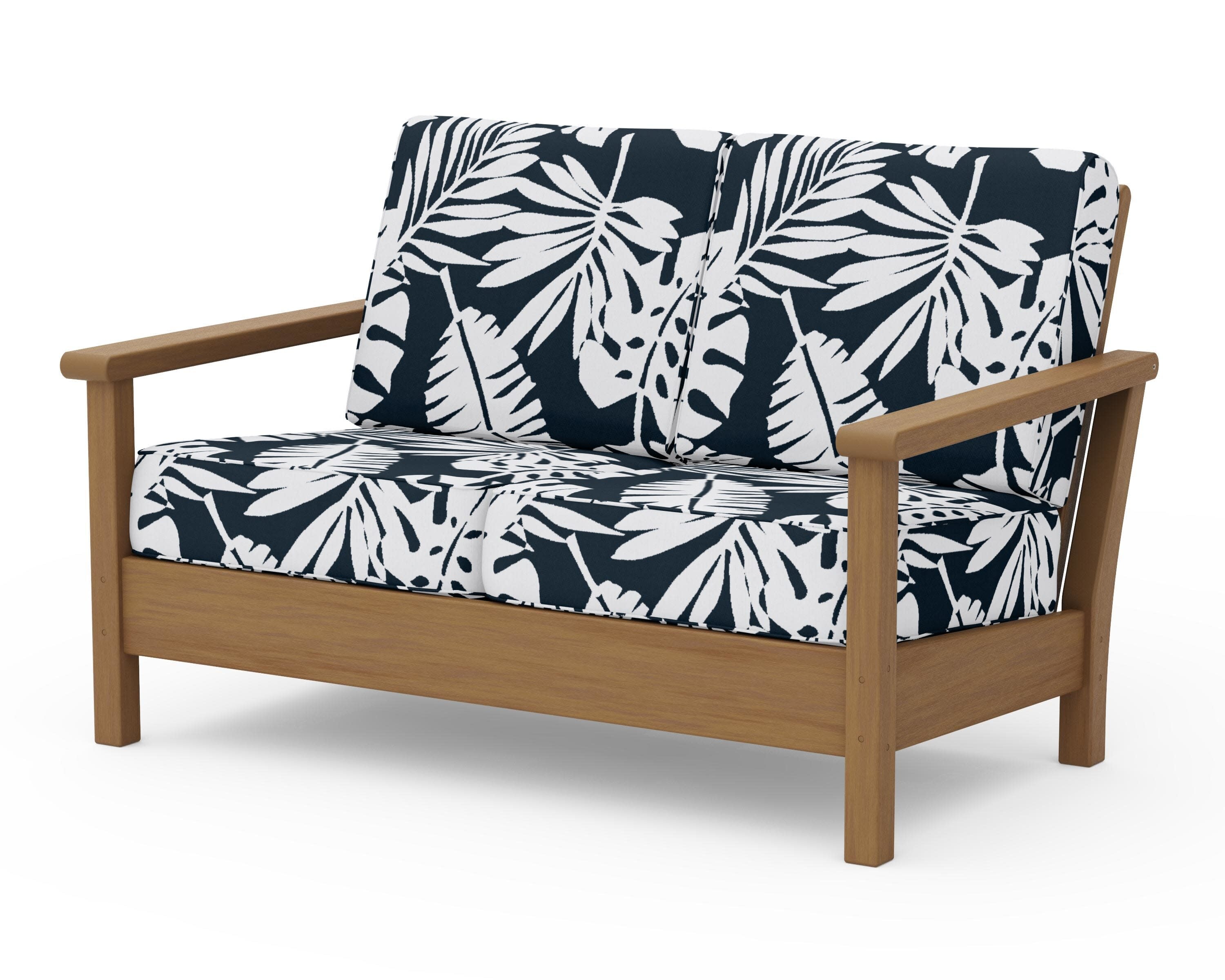 Harbour Deep Seating Loveseat in Natural / Leaf Marine Indigo
