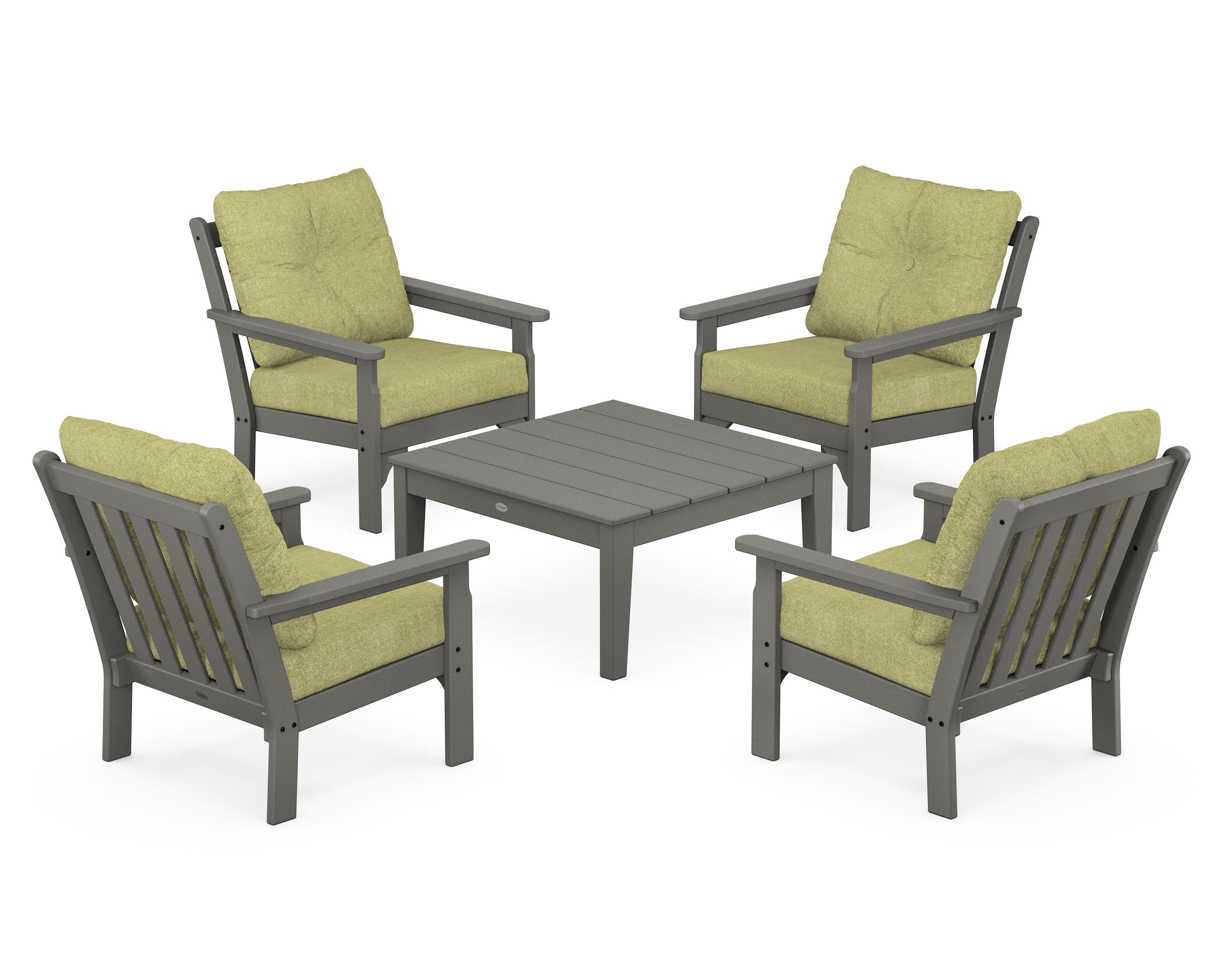 Vineyard 5-Piece Deep Seating Conversation Set in Slate Grey / Chartreuse Boucle