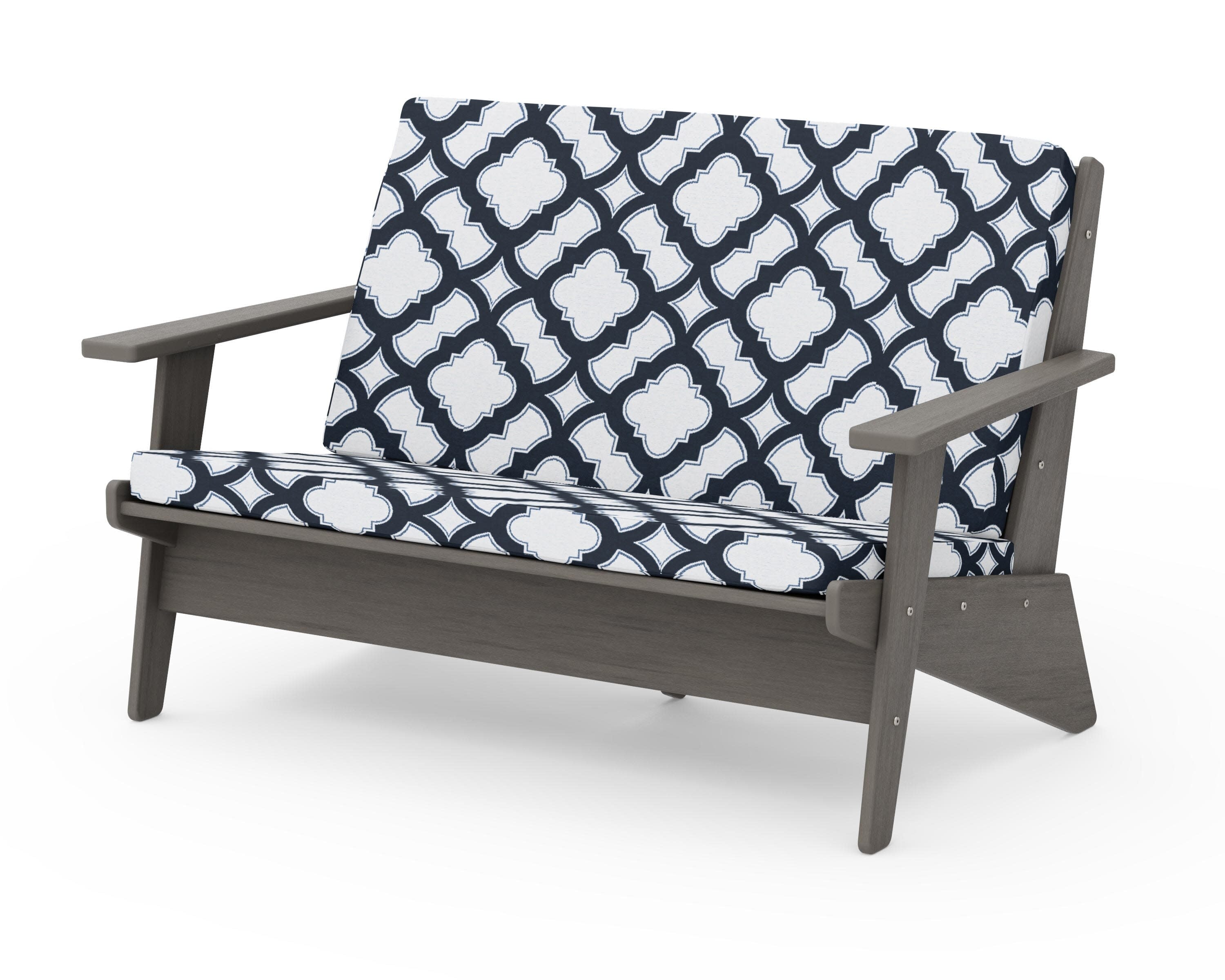 Riviera Modern Lounge Loveseat in Driftwood / Trellis Marine Indigo