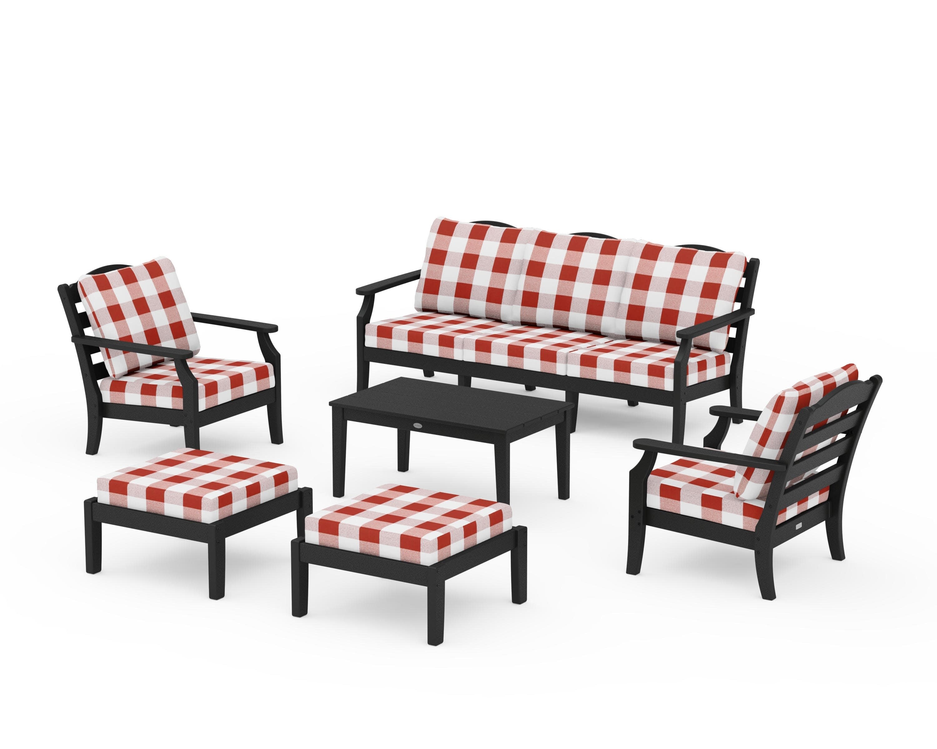 Savannah 6-Piece Lounge Sofa Set in Black / Buffalo Plaid Crimson