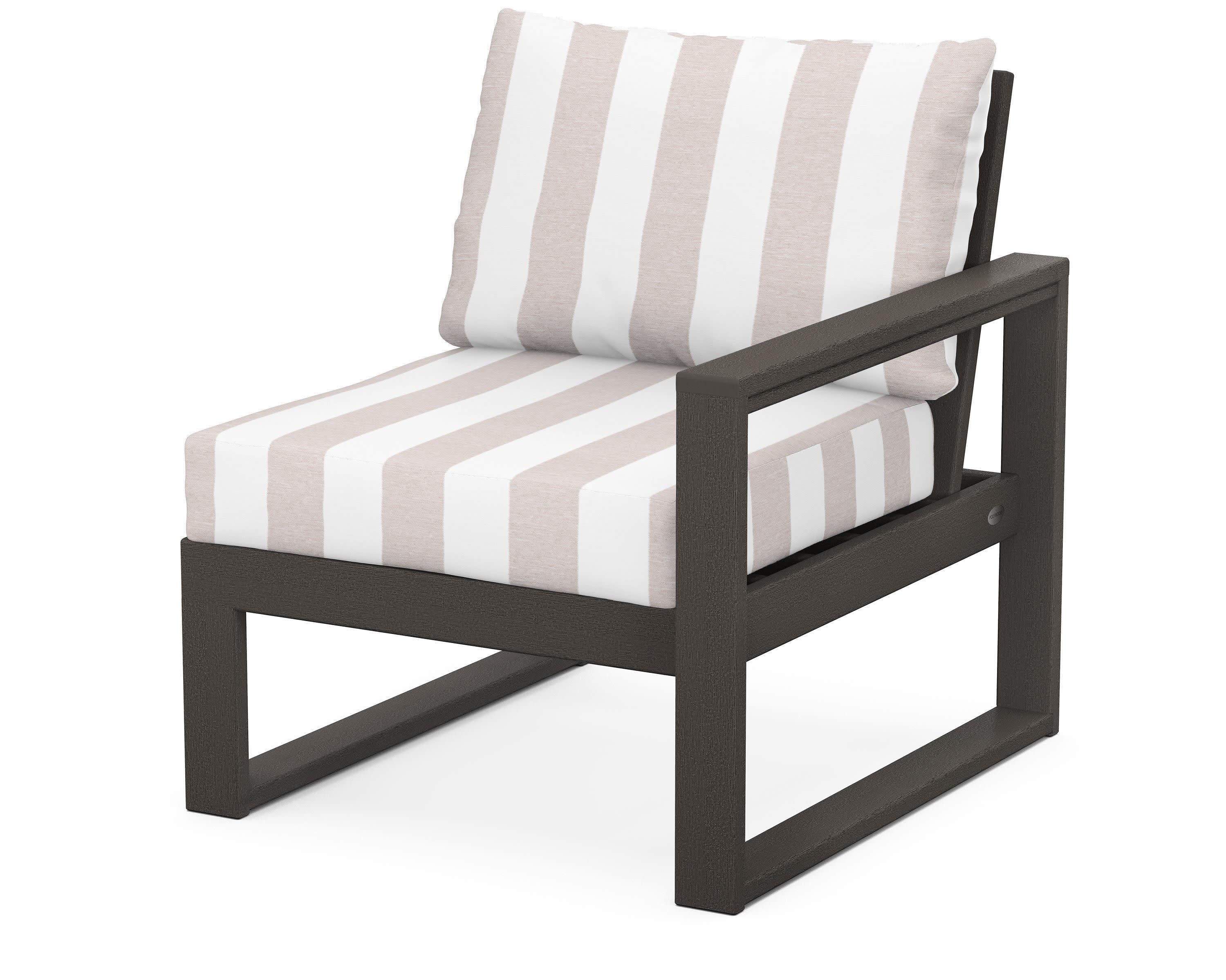 EDGE Modular Right Arm Chair in Vintage Coffee / Cabana Stripe Dune Burlap