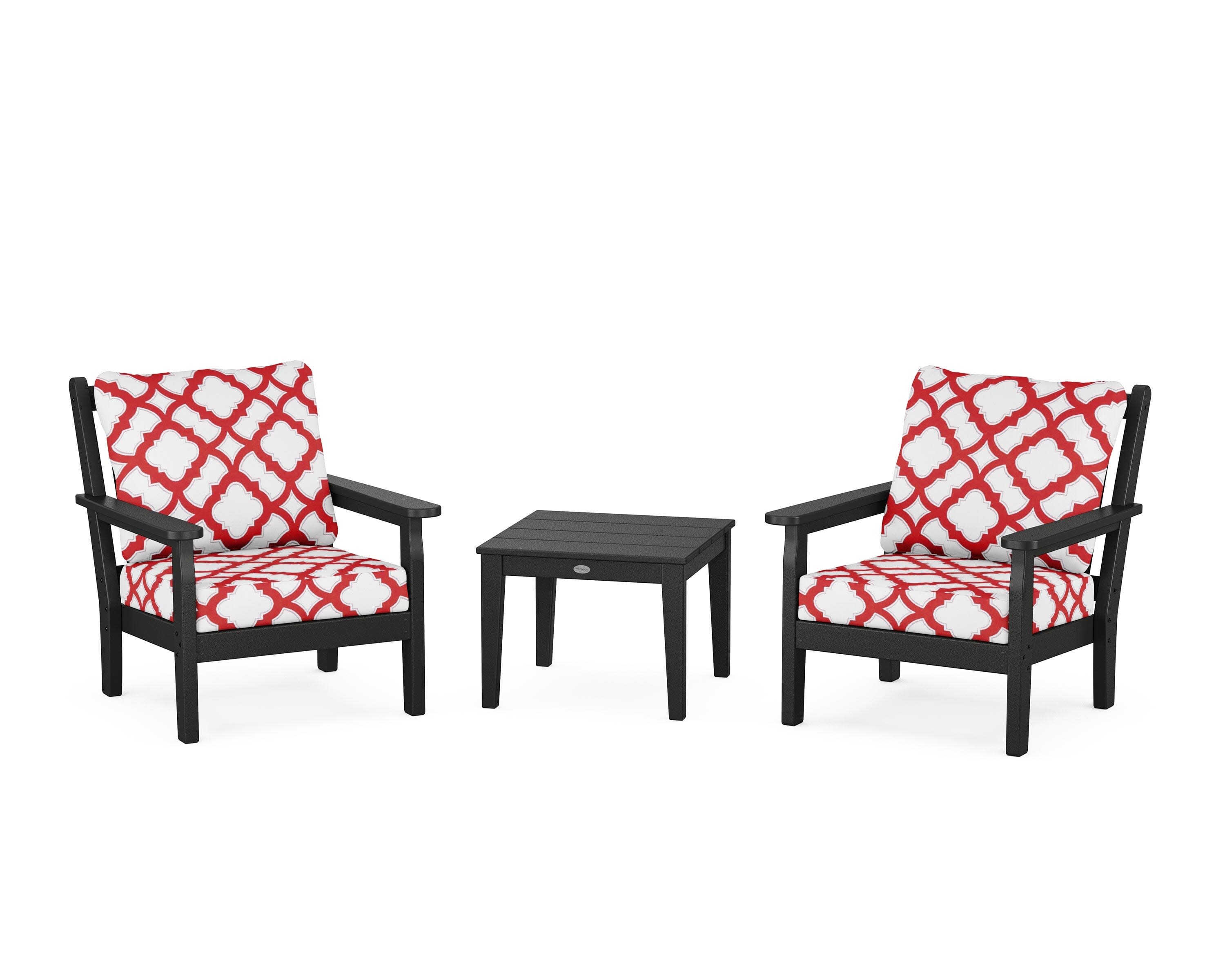 Chippendale 3-Piece Deep Seating Set in Black / Trellis Crimson