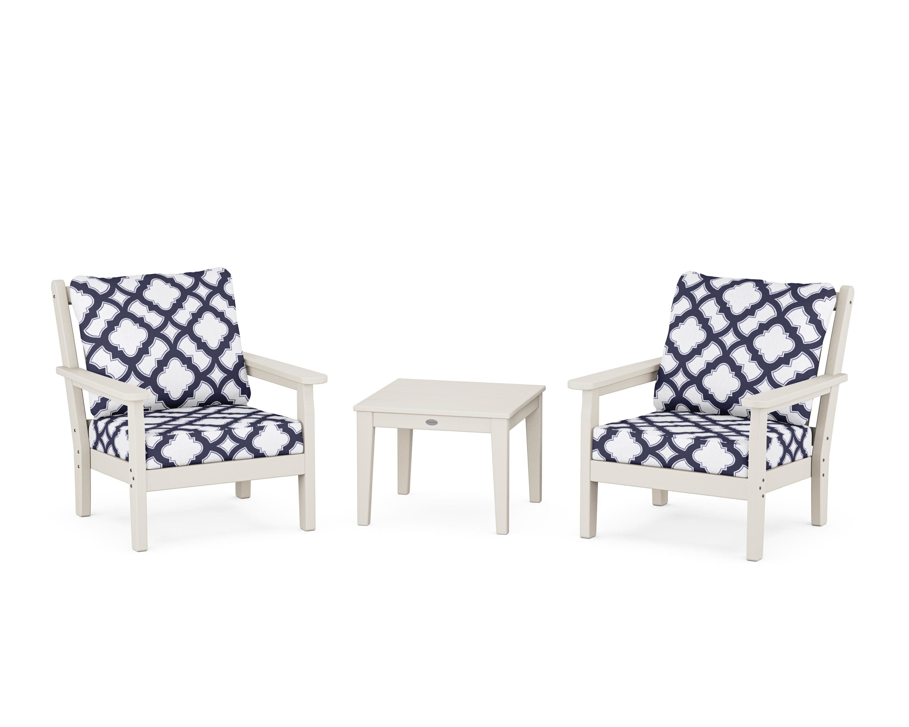 Chippendale 3-Piece Deep Seating Set in Sand / Trellis Navy