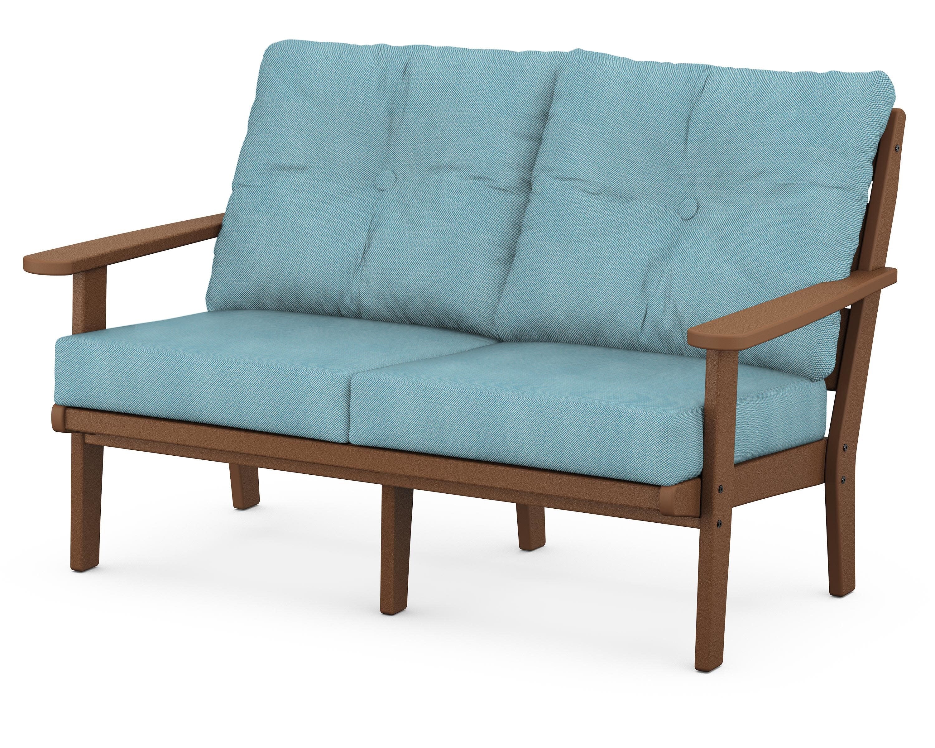 Lakeside Deep Seating Loveseat in Teak / Lattice Sky Blue