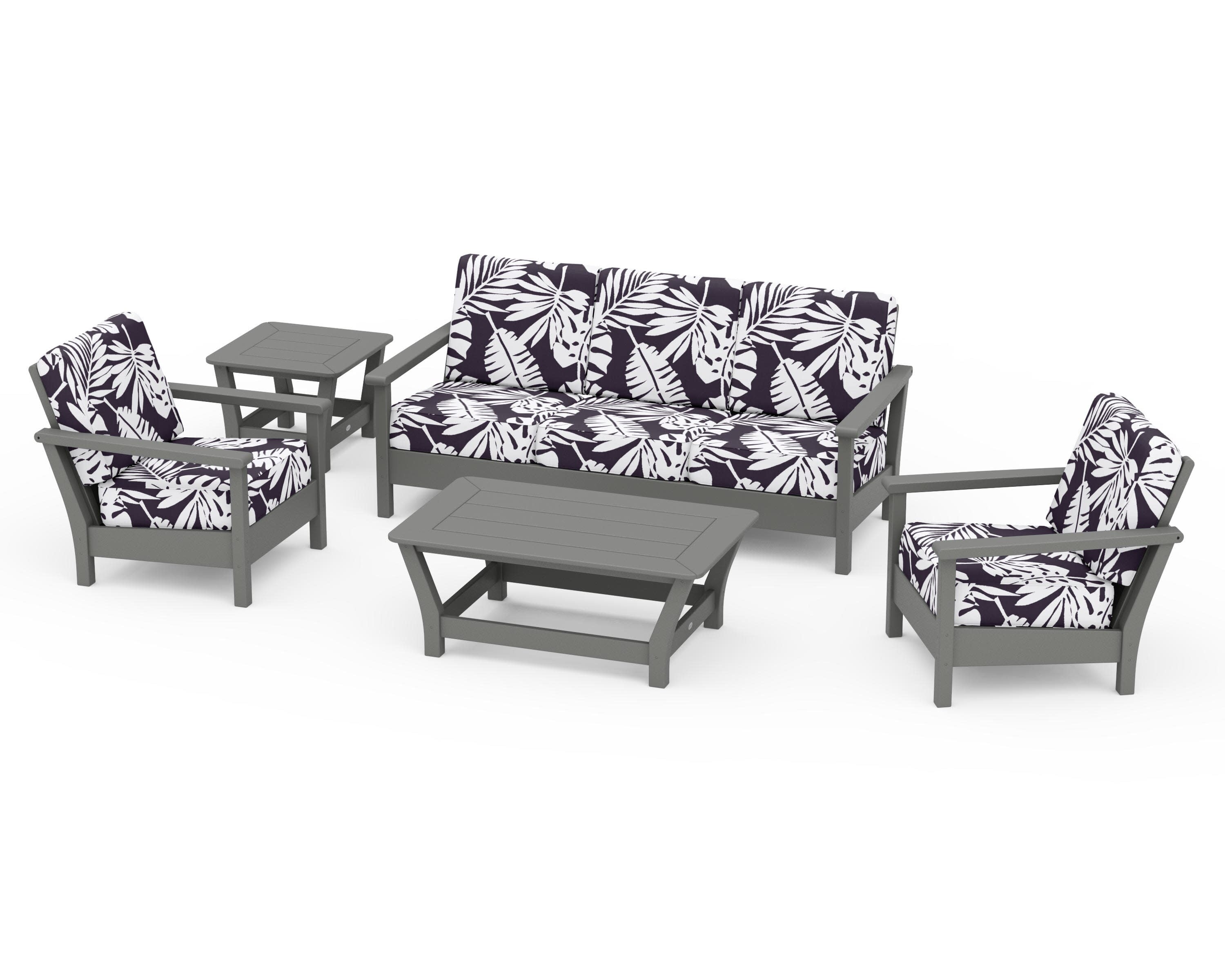 Harbour 5-Piece Deep Seating Set in Slate Grey / Leaf Navy