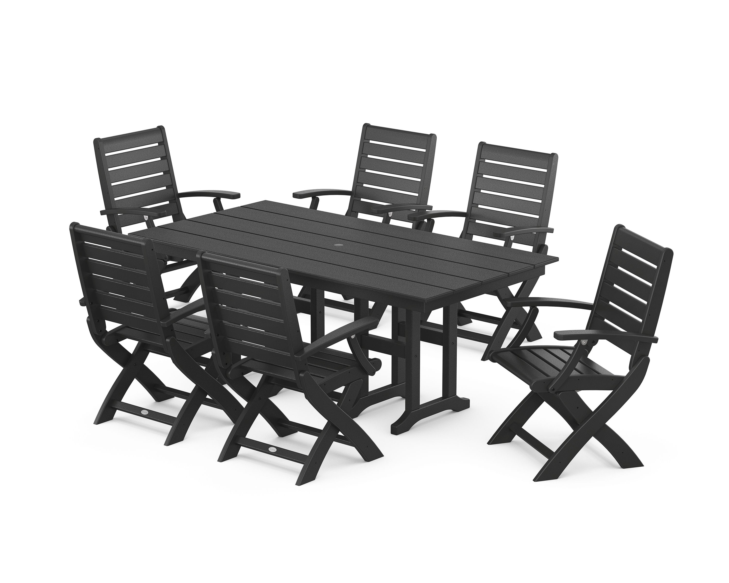 Signature Folding Chair 7-Piece Farmhouse Dining Set in Black
