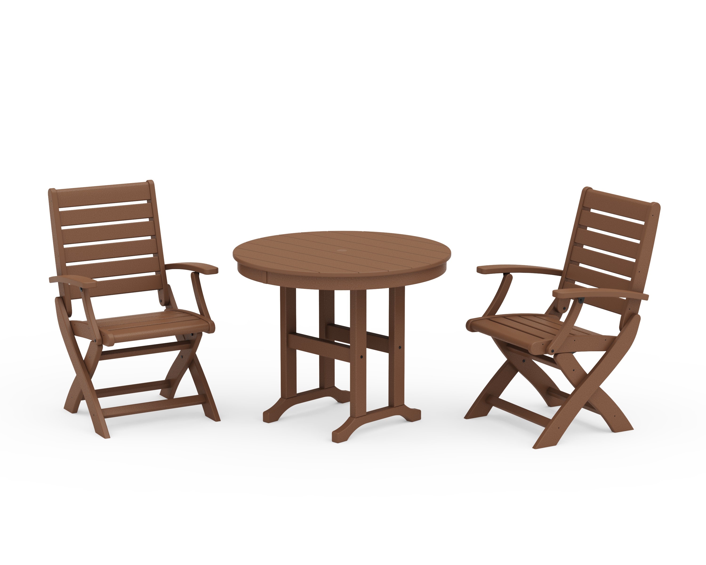 Signature Folding Chair 3-Piece Round Farmhouse Dining Set in Teak