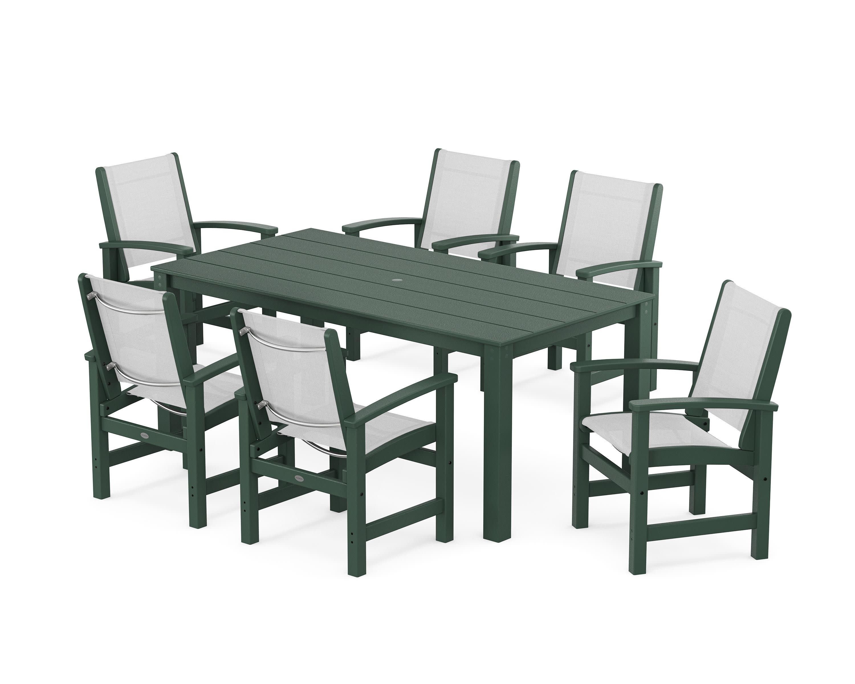 Coastal 7-Piece Parsons Dining Set in Green / White Sling