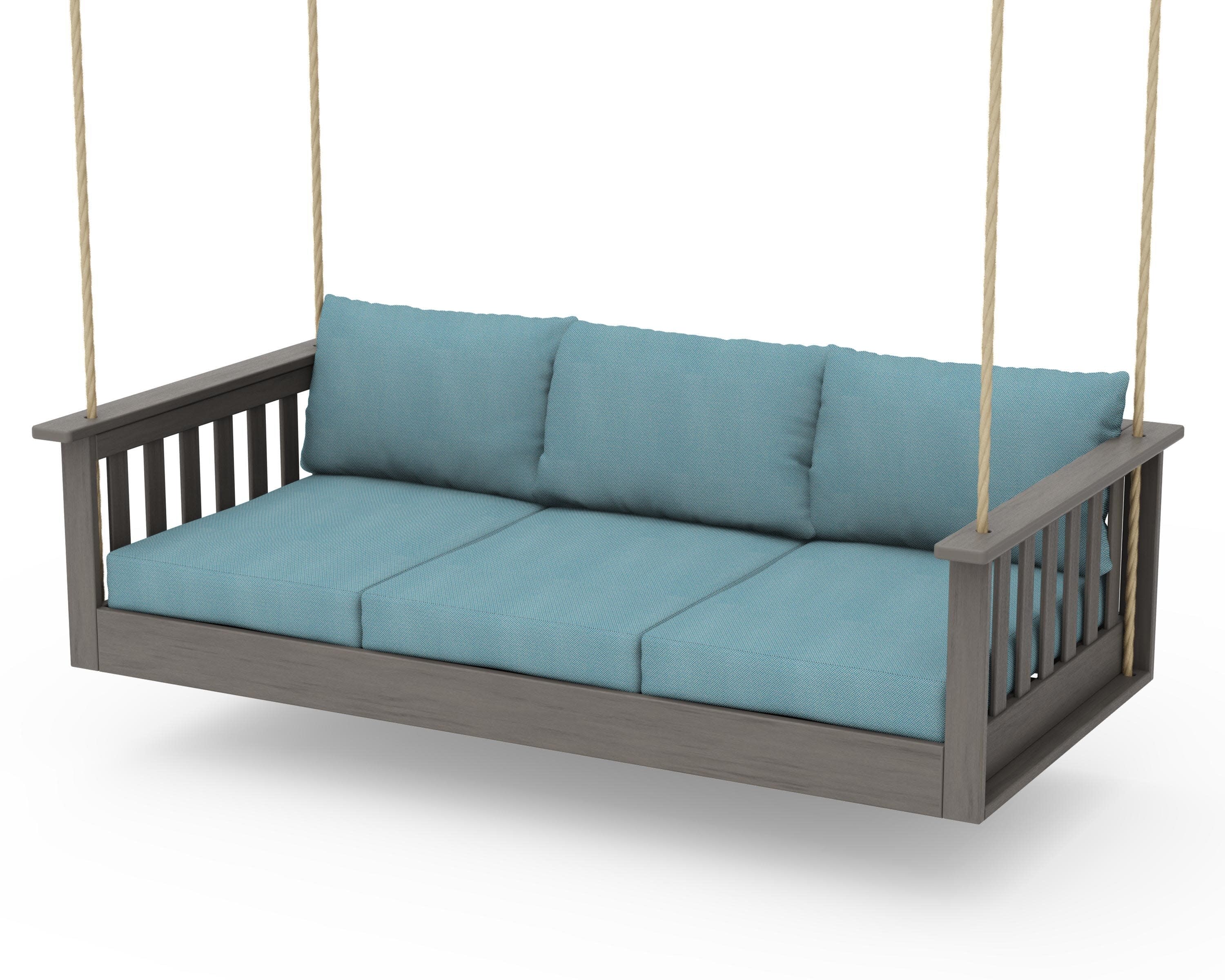 Vineyard Daybed Swing in Driftwood / Lattice Sky Blue