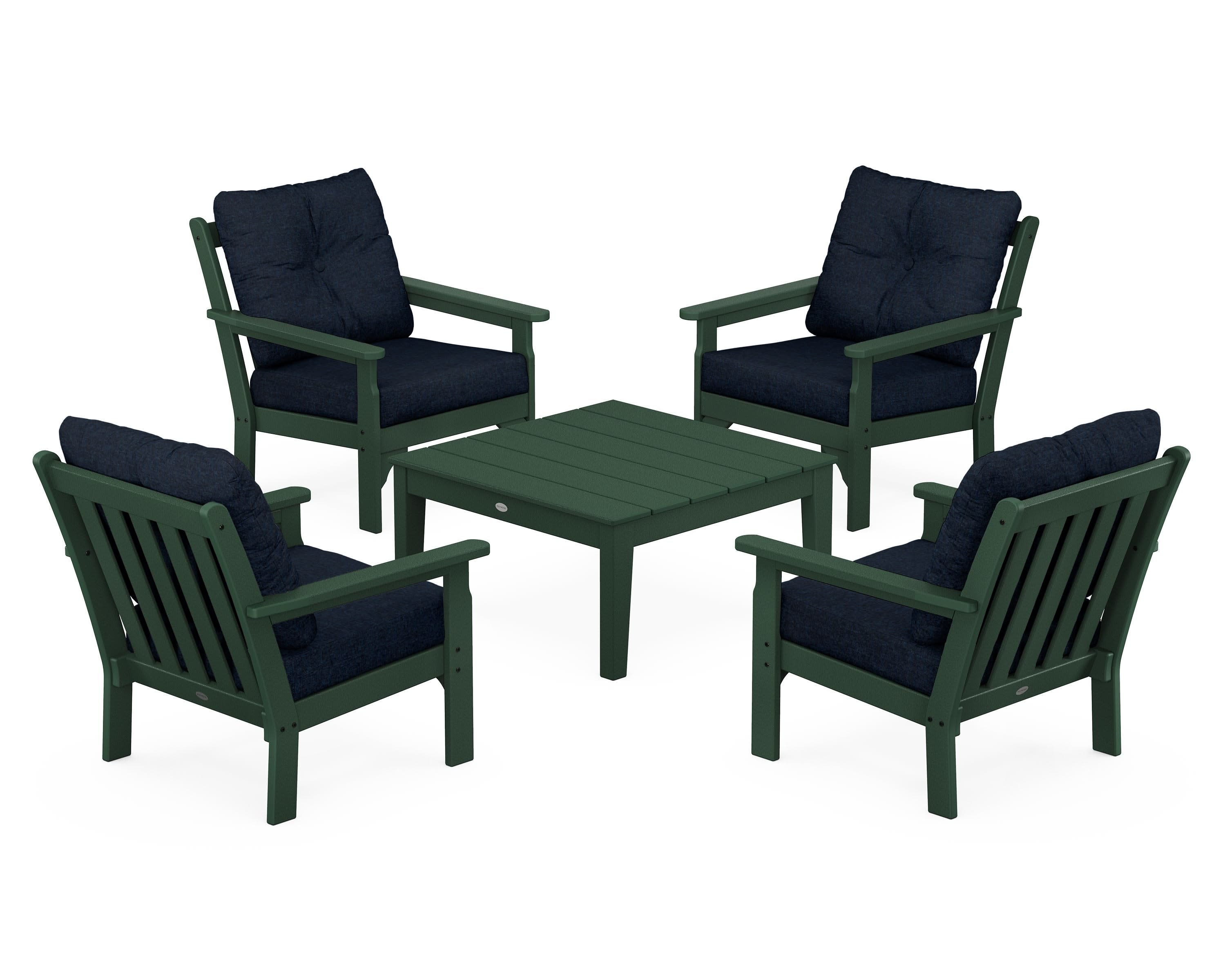 Vineyard 5-Piece Deep Seating Conversation Set in Green / Marine Indigo
