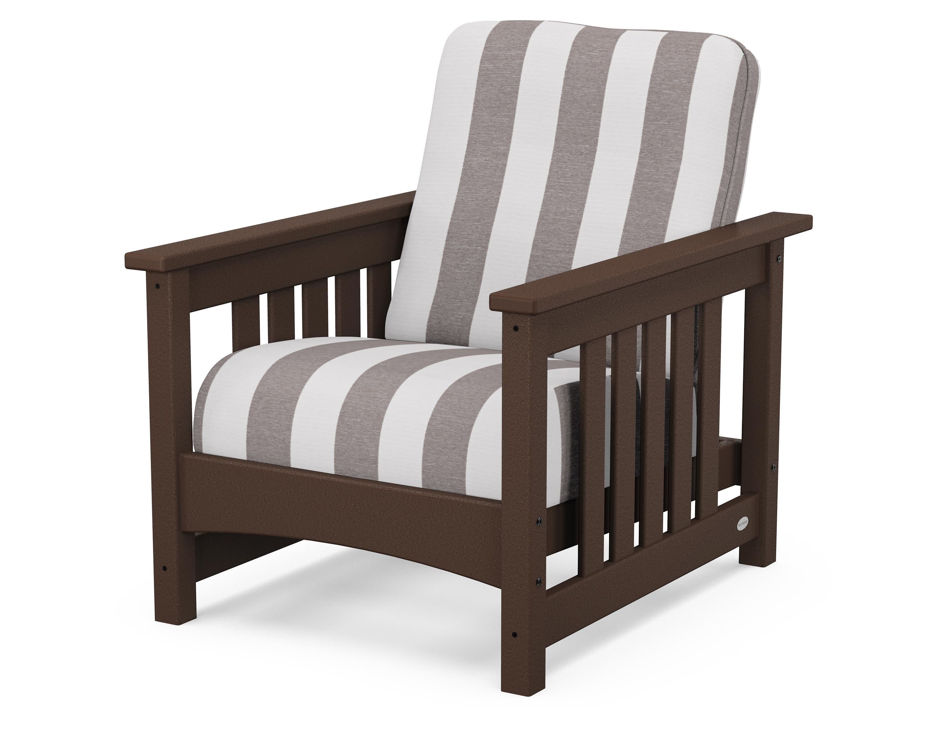 Club Mission Chair in Mahogany / Cabana Stripe Grey Mist