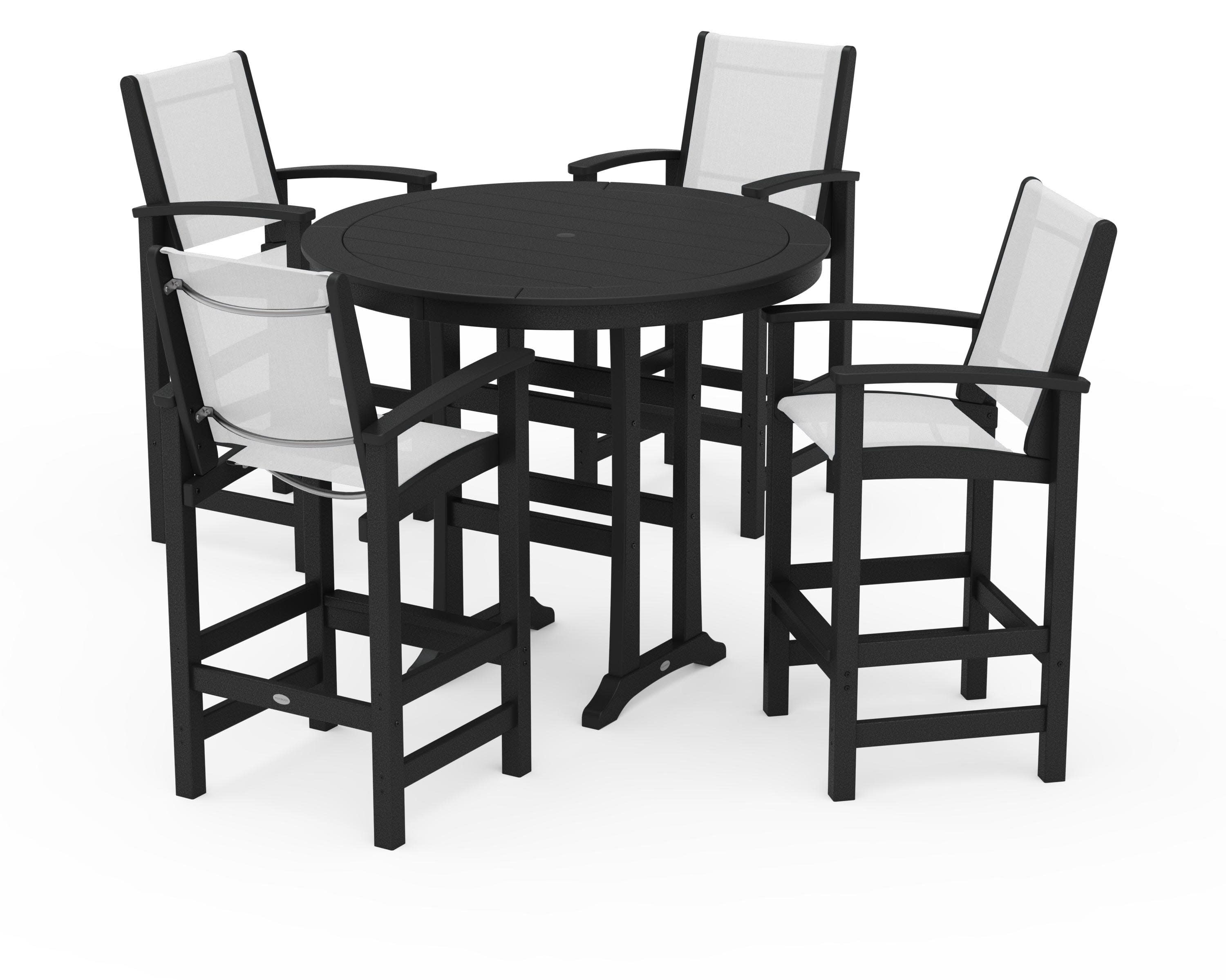 Coastal 5-Piece Nautical Trestle Bar Set in Black / White Sling