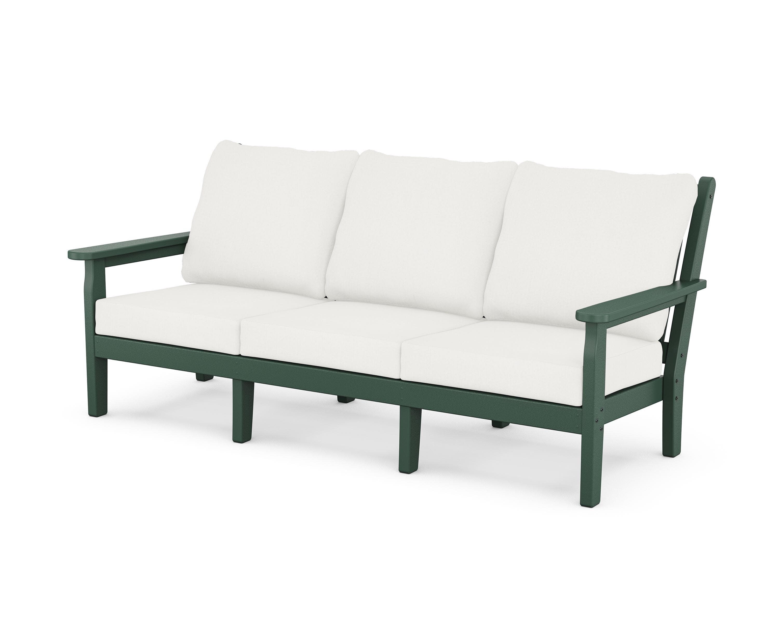 Chippendale Deep Seating Sofa in Green / Natural Linen