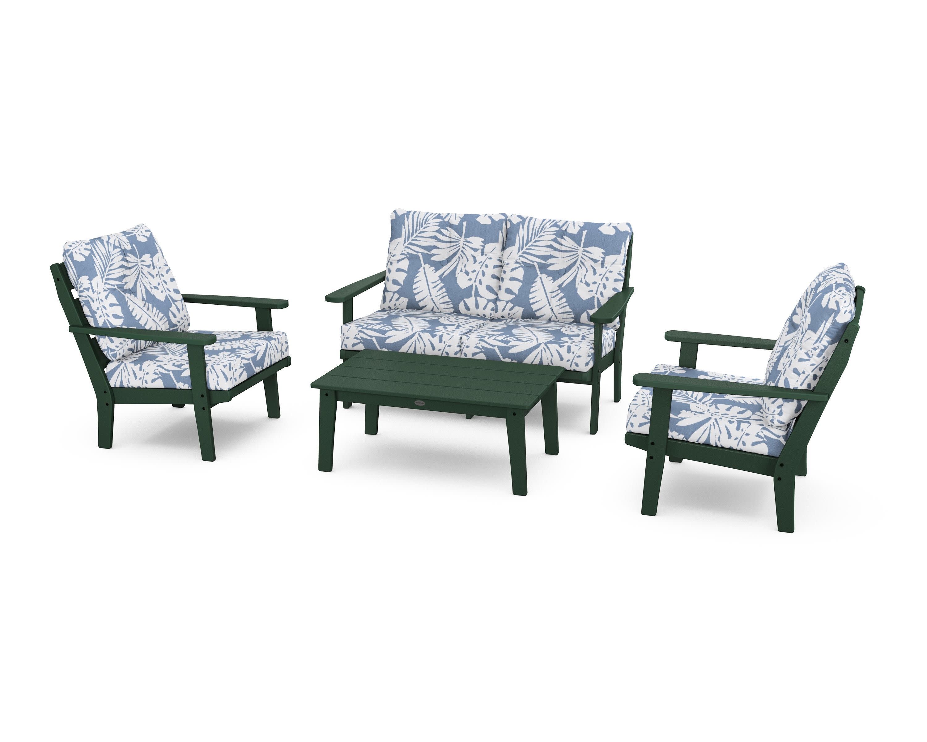 Lakeside 4-Piece Deep Seating Set in Green / Leaf Sky Blue