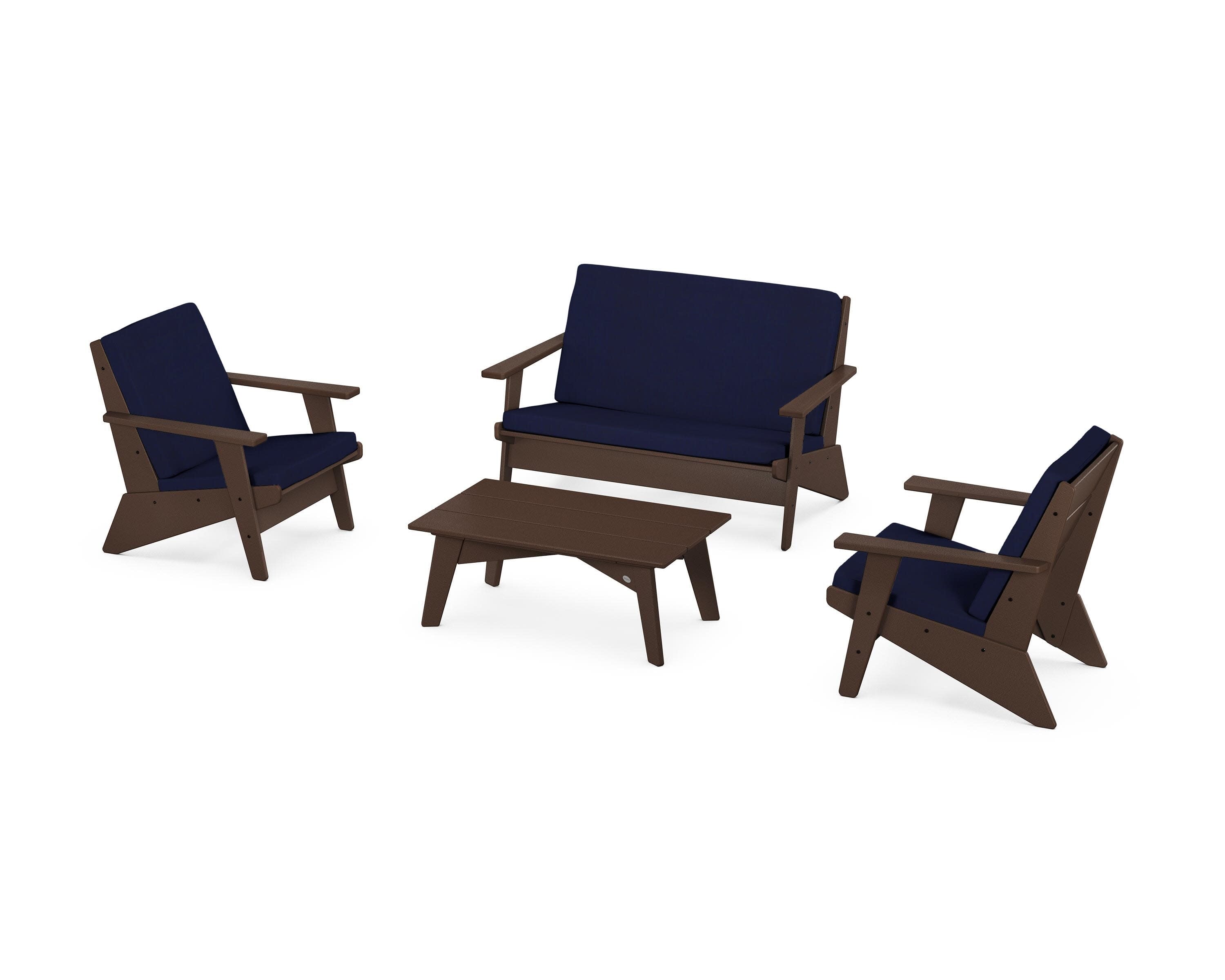 Riviera Modern Lounge 4-Piece Set in Mahogany / Navy