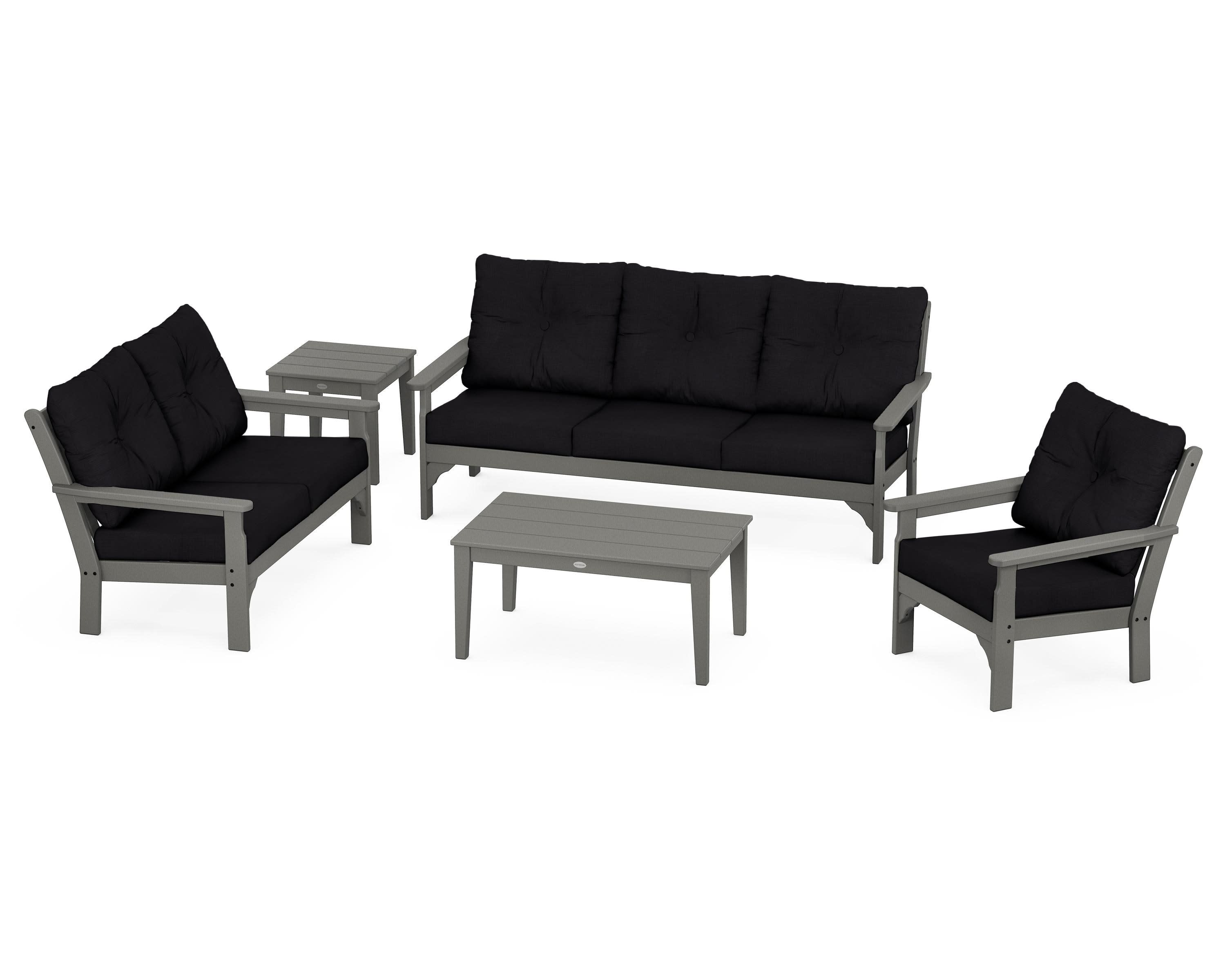 Vineyard 5 Piece Deep Seating Set in Slate Grey / Midnight Linen
