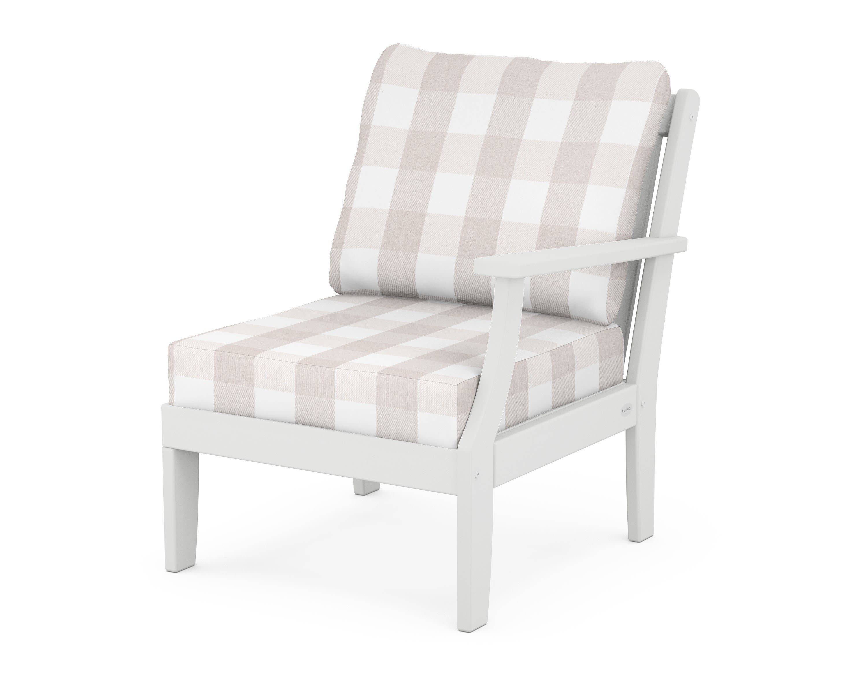 Braxton Modular Right Arm Chair in White / Buffalo Plaid Dune Burlap