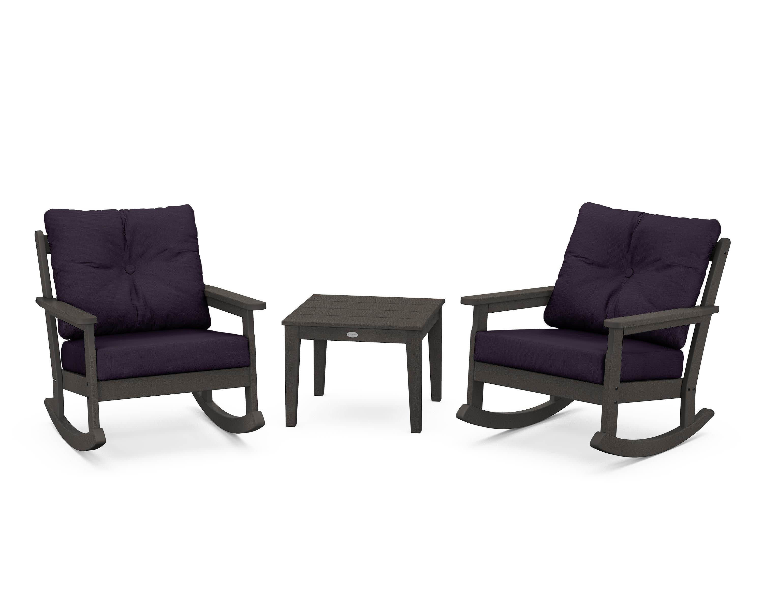 Vineyard 3-Piece Deep Seating Rocker Set in Vintage Coffee / Navy Linen