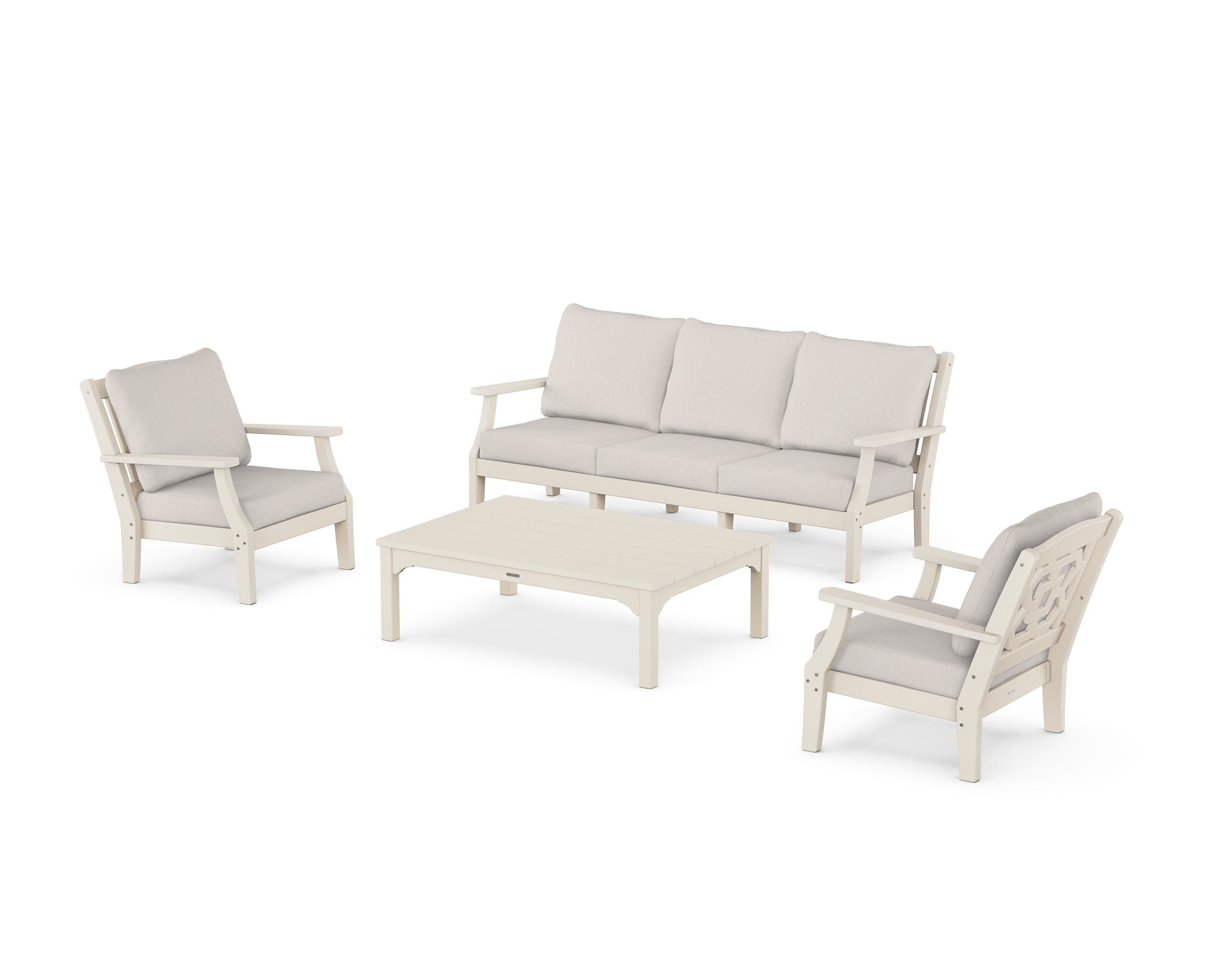 Chinoiserie 4-Piece Deep Seating Set with Sofa in Sand / Cast Ash