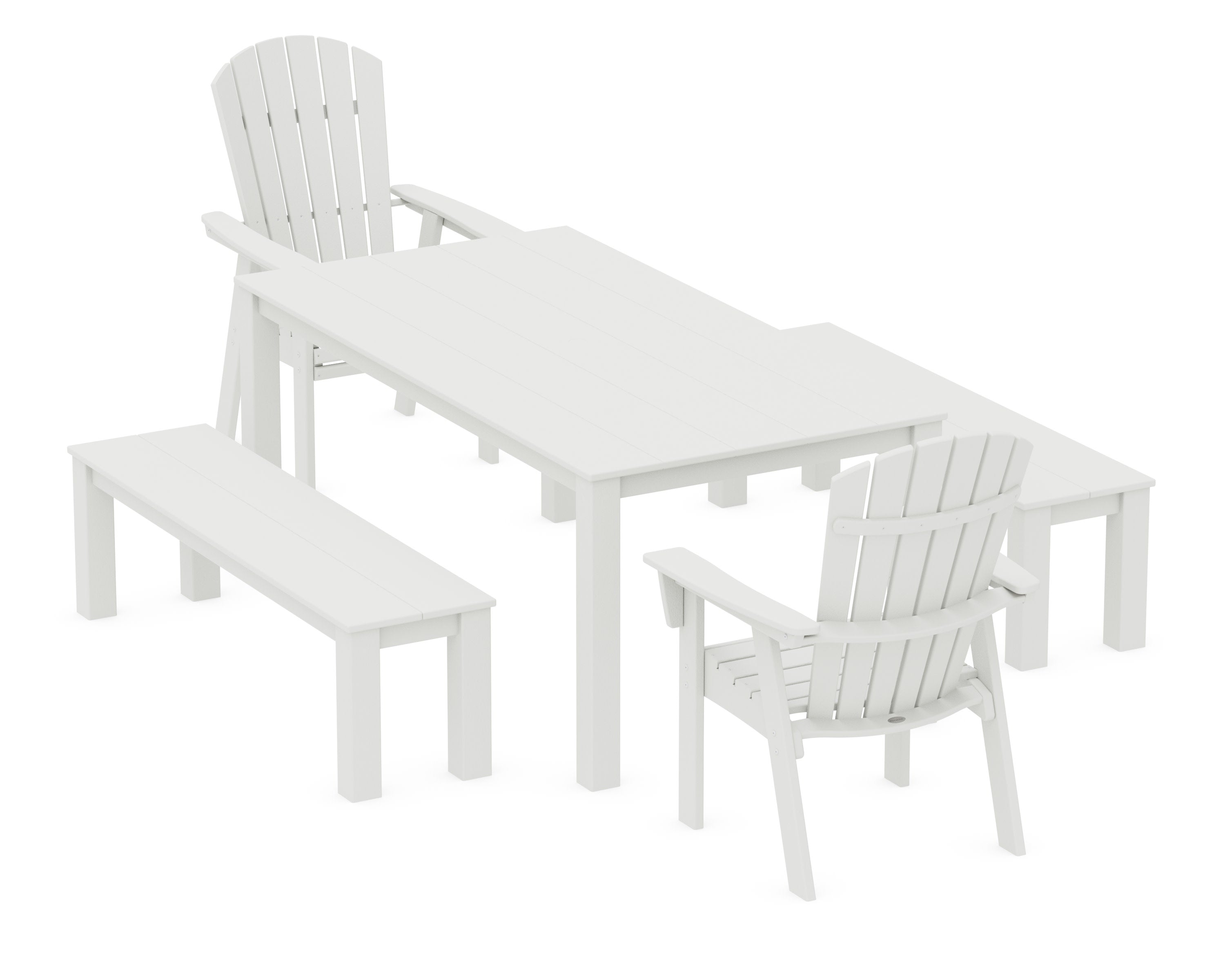 Nautical Curveback Adirondack 5-Piece Parsons Dining Set with Benches in Vintage White