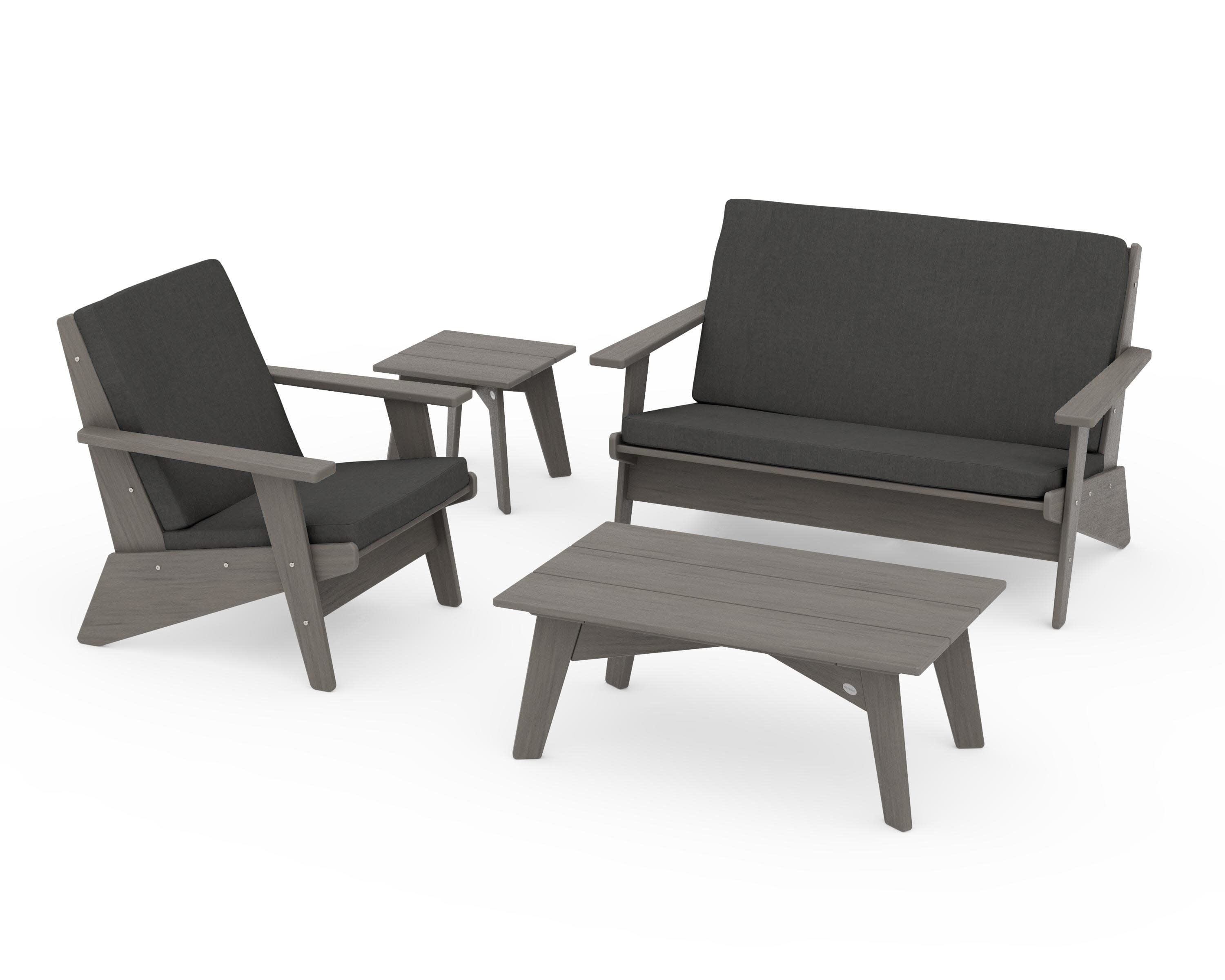 Riviera Modern Lounge 4-Piece Set in Driftwood / Spectrum Carbon