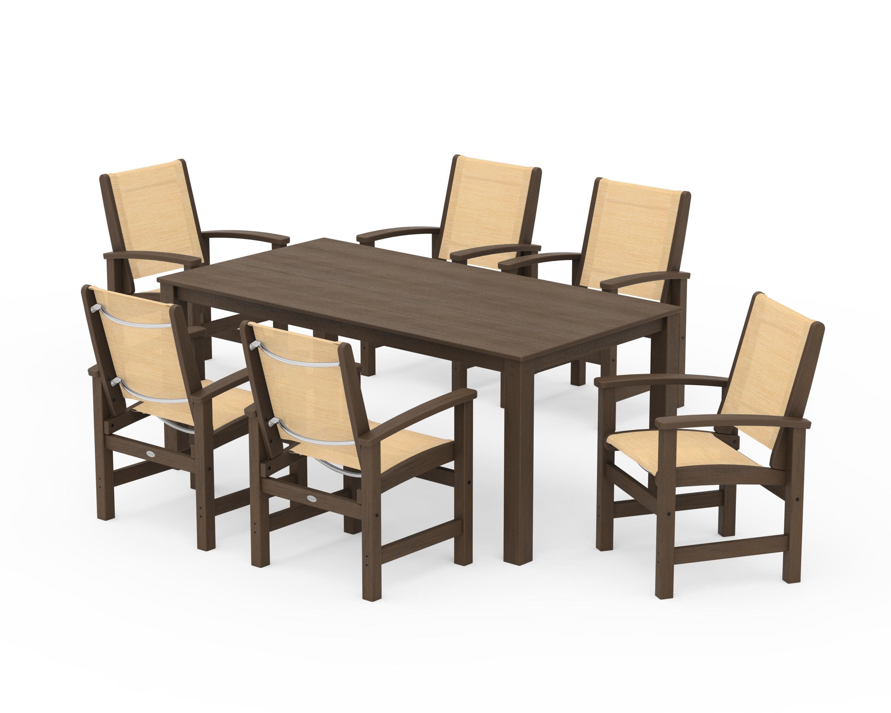 Coastal 7-Piece Parsons Dining Set in Kona / Dupioni Apricot Sling