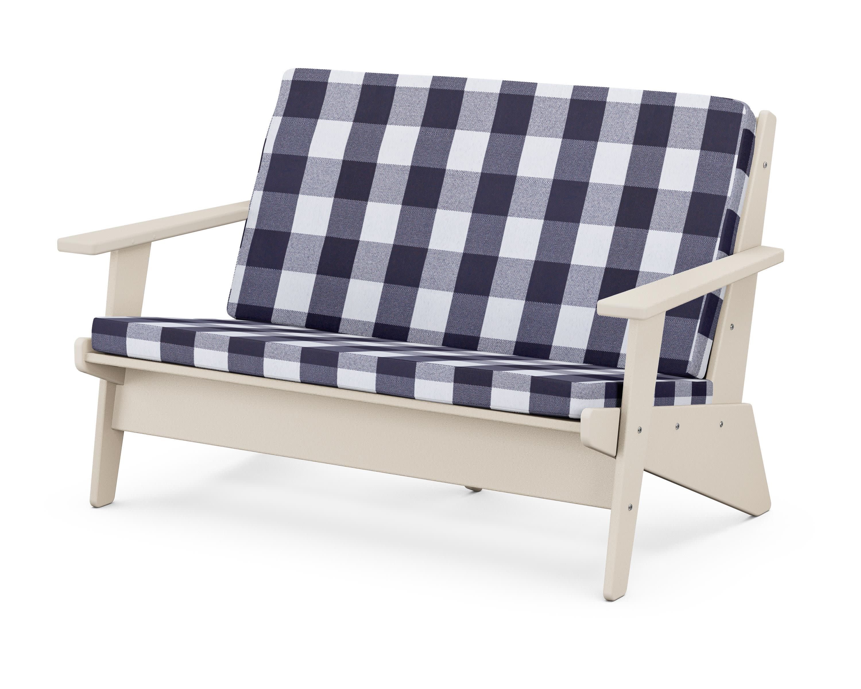 Riviera Modern Lounge Loveseat in Sand / Buffalo Plaid Navy