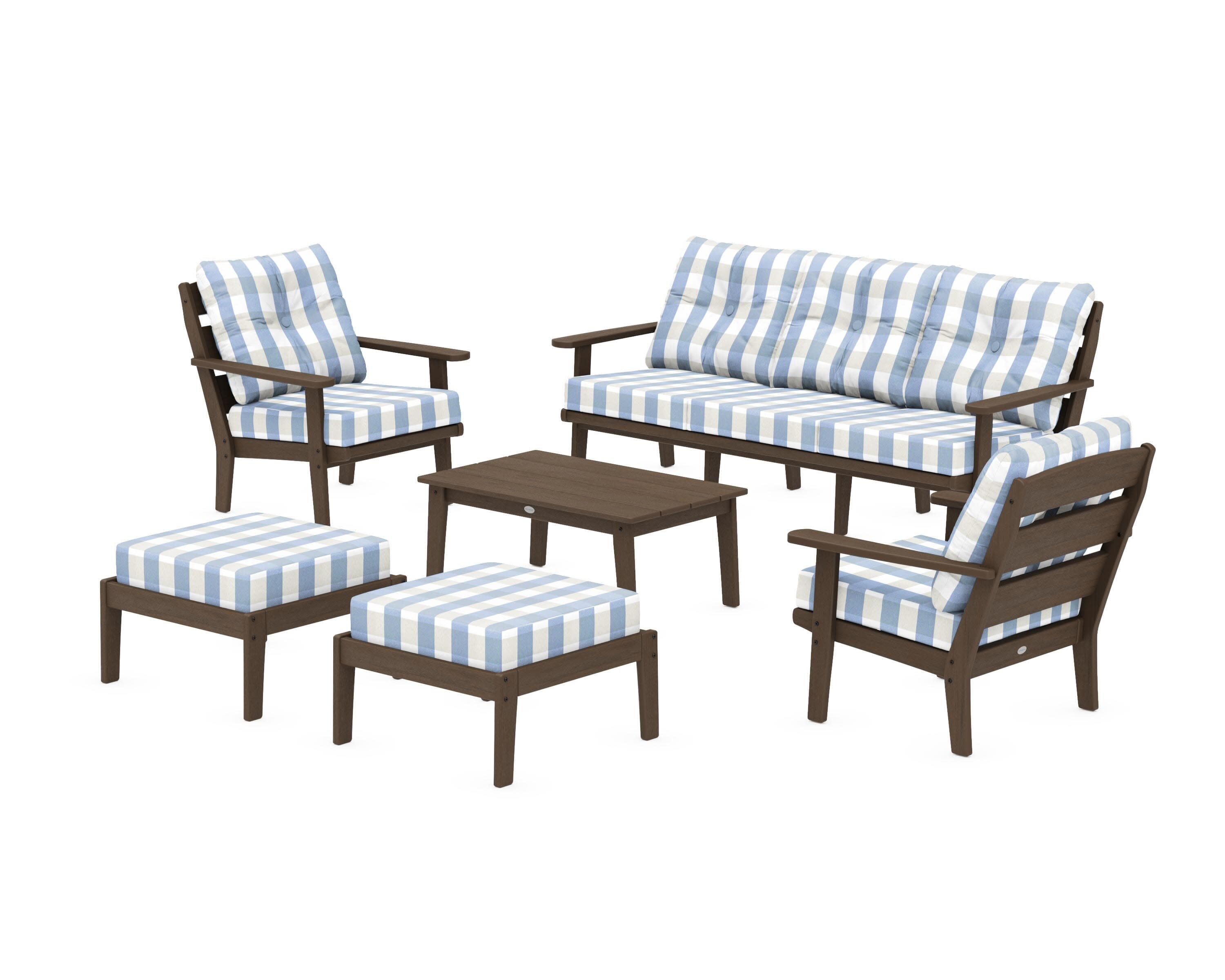 Lakeside 6-Piece Lounge Sofa Set in Kona / Buffalo Plaid Sky Blue