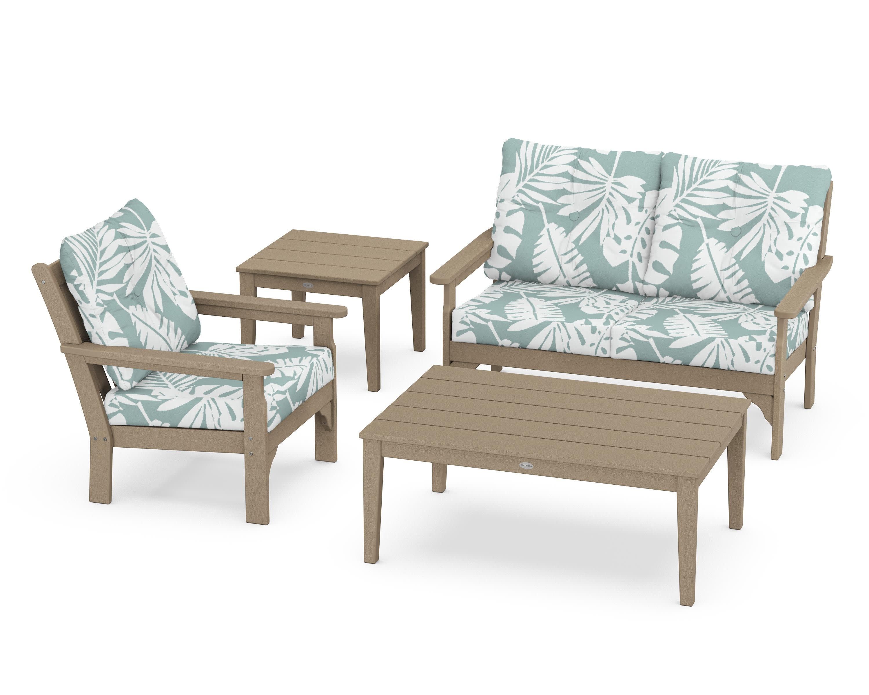 Vineyard 4-Piece Deep Seating Set in Vintage Sahara / Leaf Glacier Spa