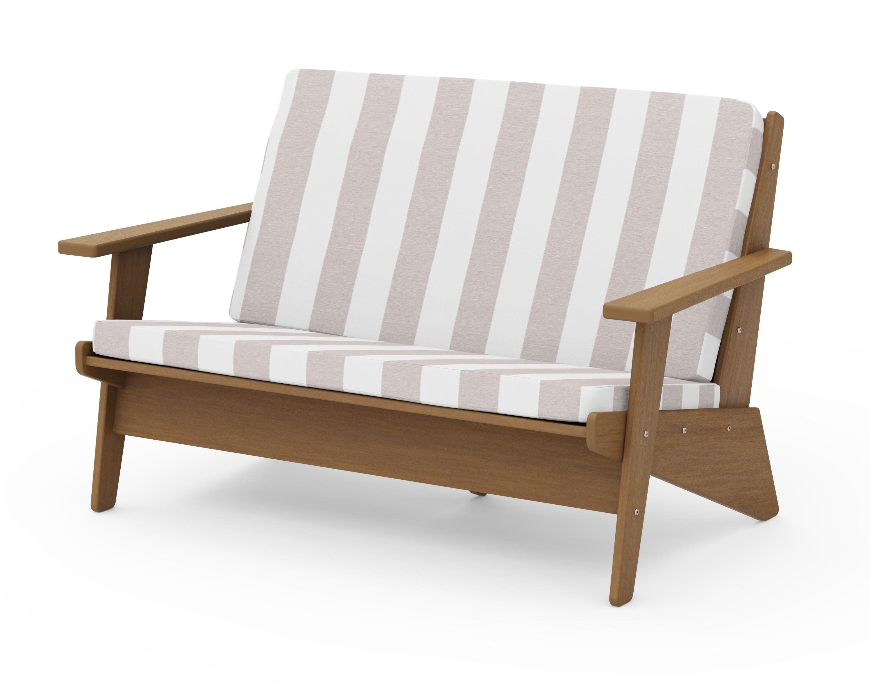 Riviera Modern Lounge Loveseat in Natural / Cabana Stripe Dune Burlap