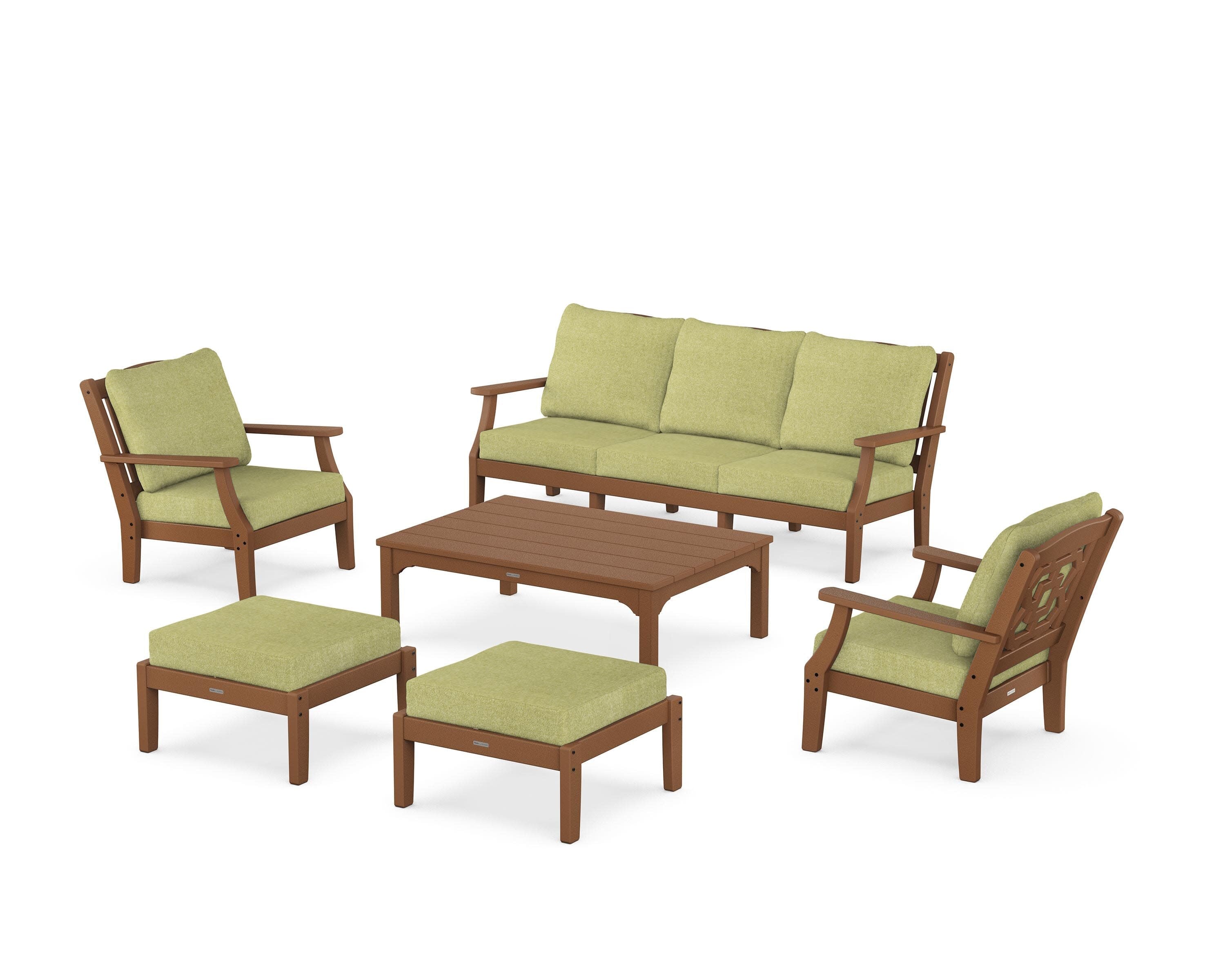 Chinoiserie 6-Piece Lounge Sofa Set in Teak / Chartreuse Boucle