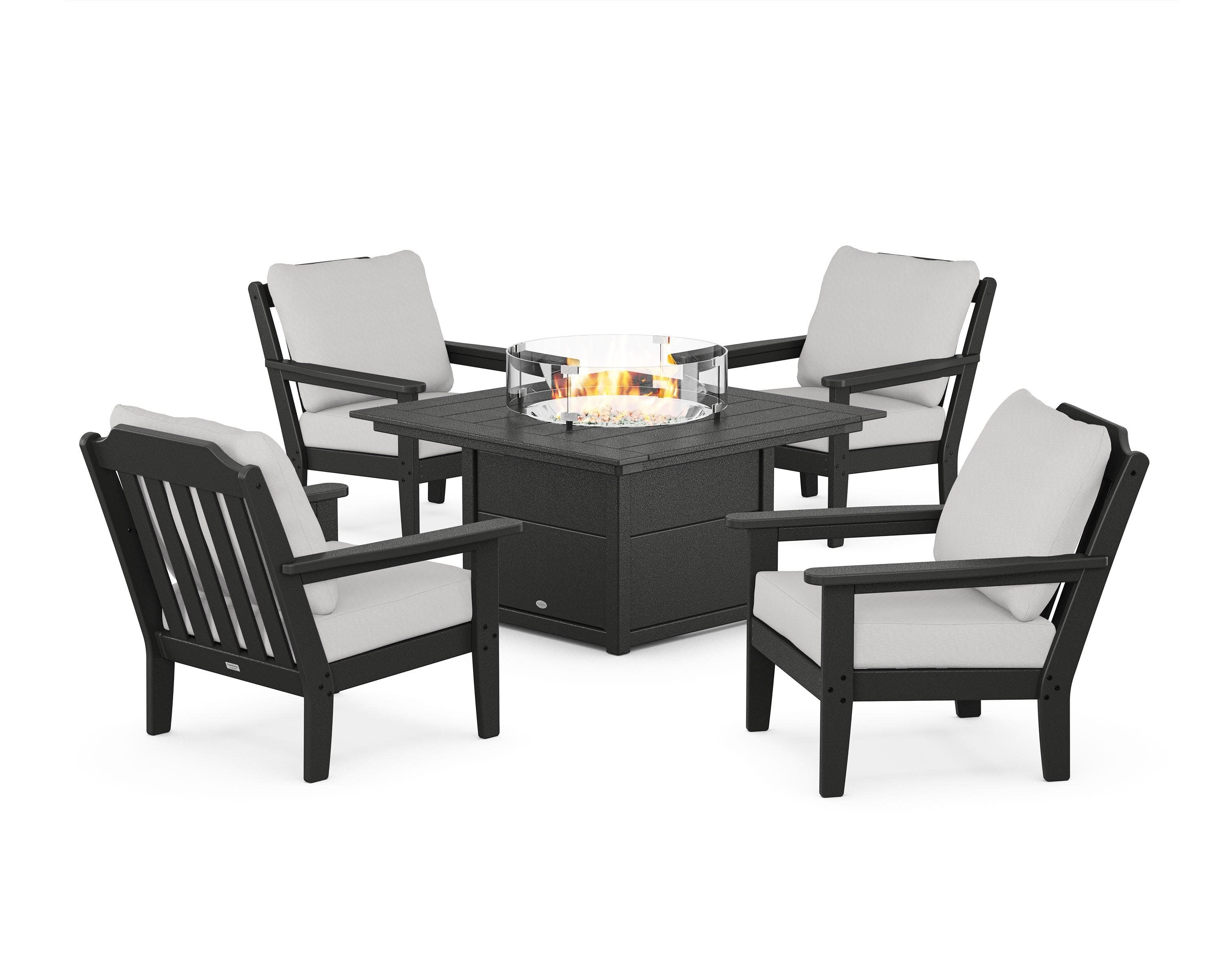 Cottage 5-Piece Deep Seating Set with Fire Pit Table in Black / Diamond in the Rough