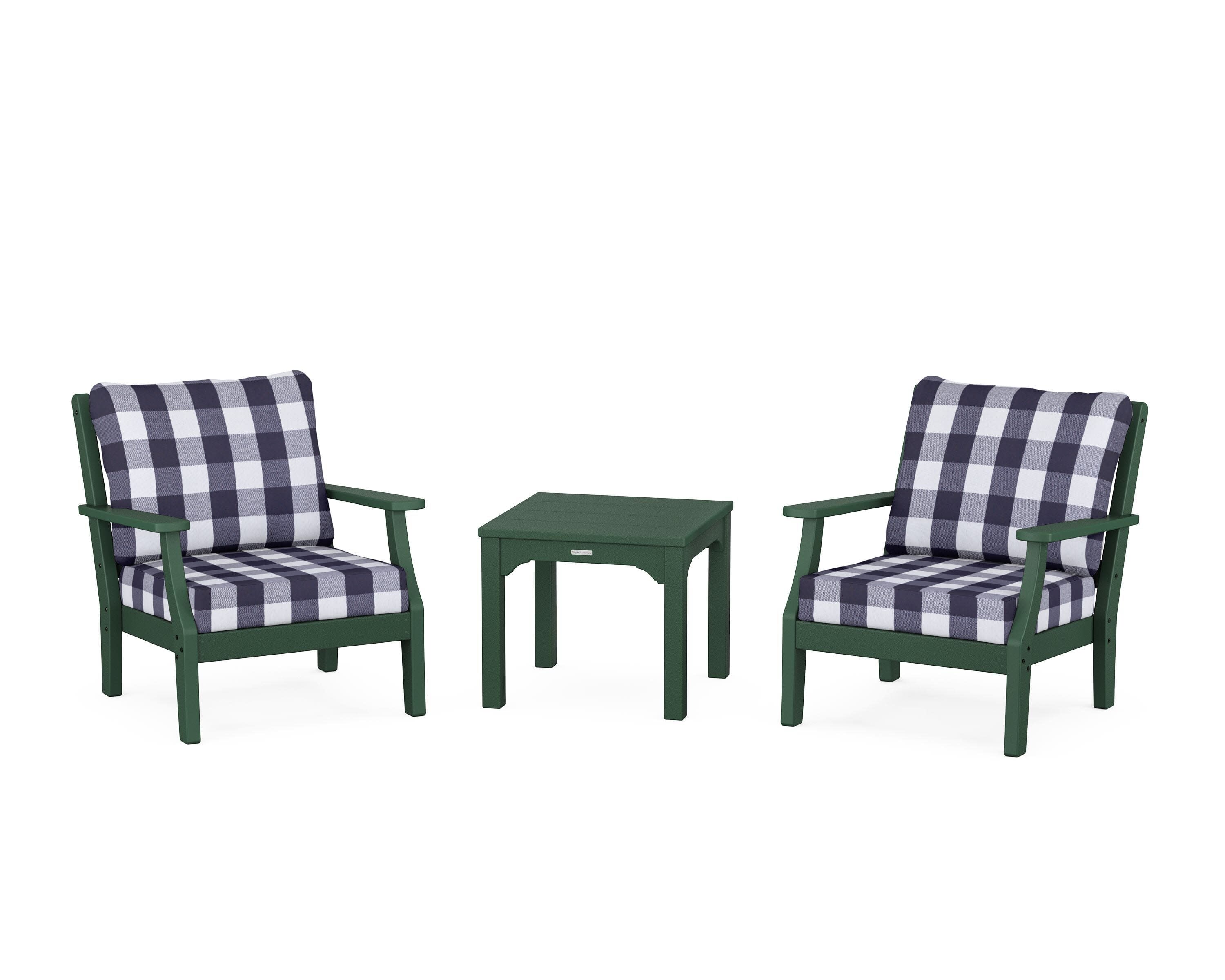 Chinoiserie 3-Piece Deep Seating Set in Green / Buffalo Plaid Navy