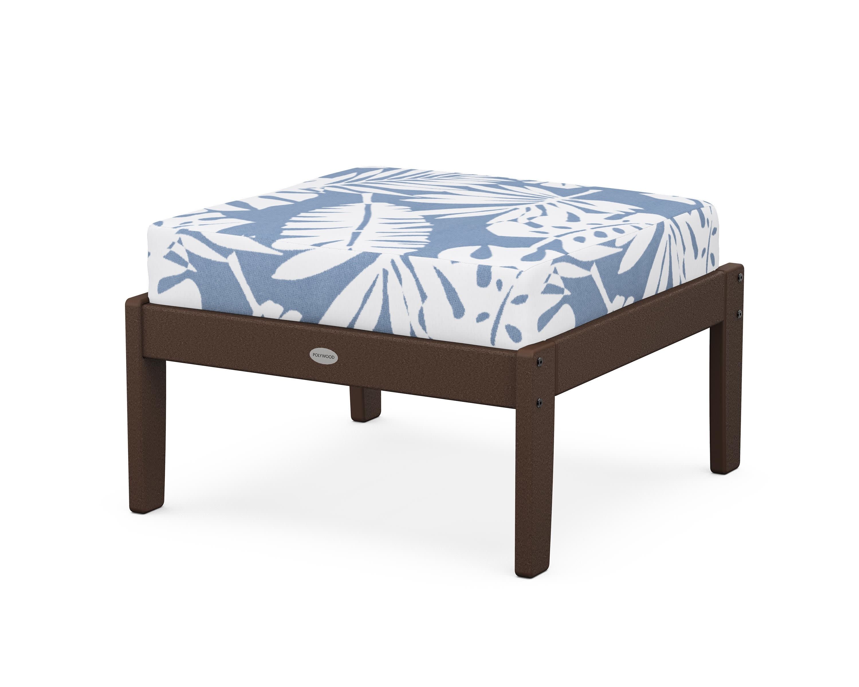 Braxton Deep Seating Ottoman in Mahogany / Leaf Sky Blue