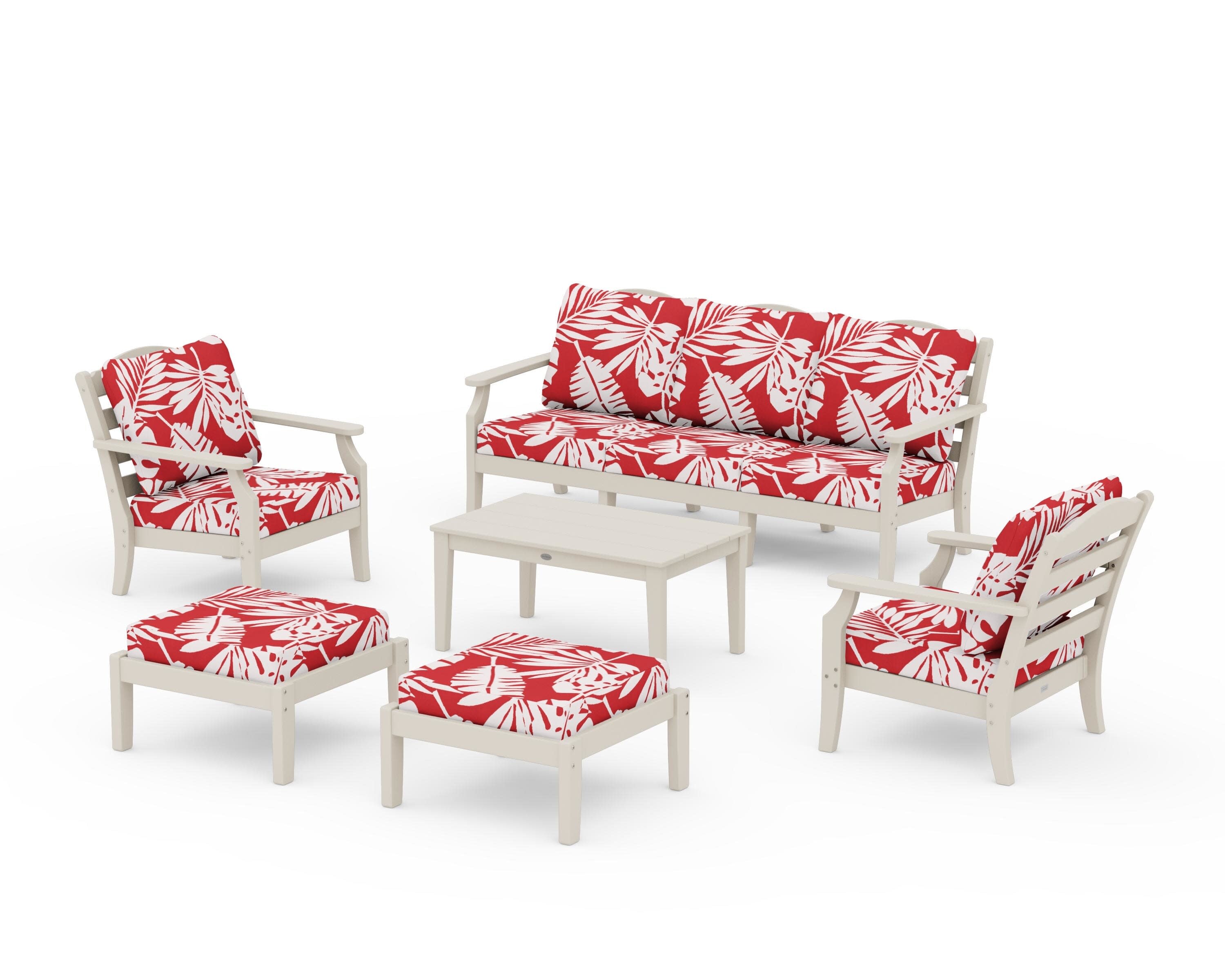 Savannah 6-Piece Lounge Sofa Set in Sand / Leaf Crimson