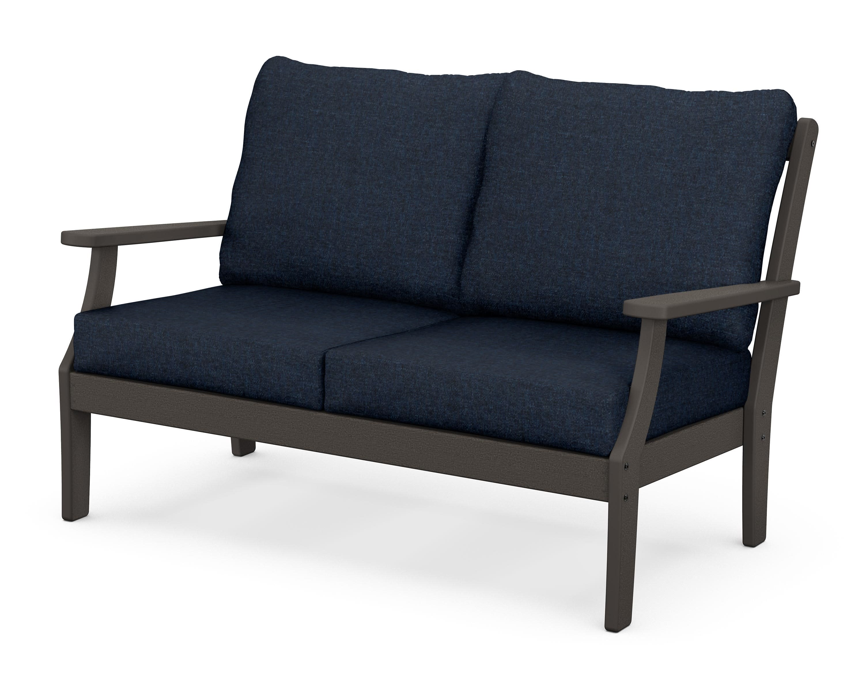 Braxton Deep Seating Loveseat in Vintage Coffee / Marine Indigo