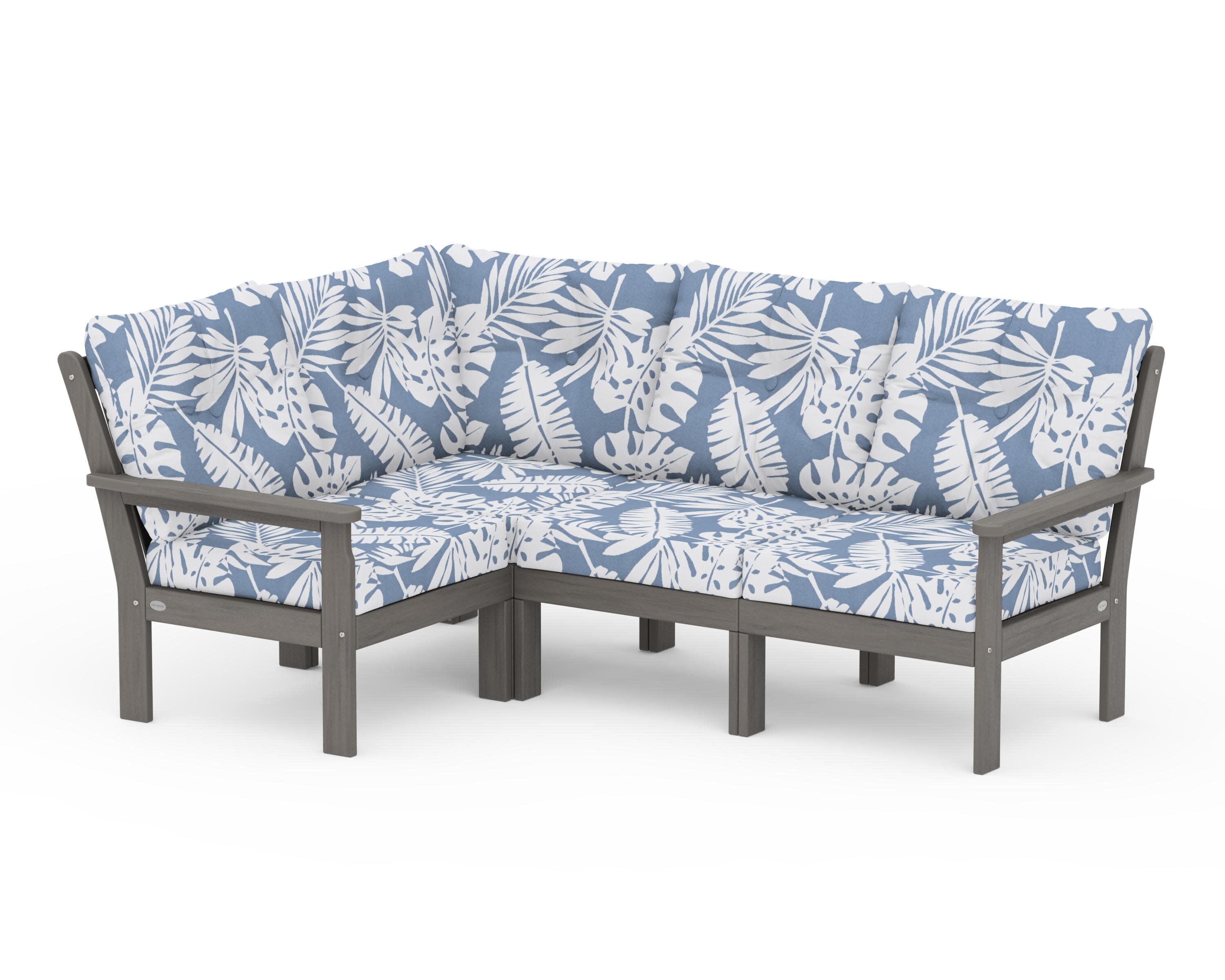 Vineyard 4-Piece Sectional in Driftwood / Leaf Sky Blue
