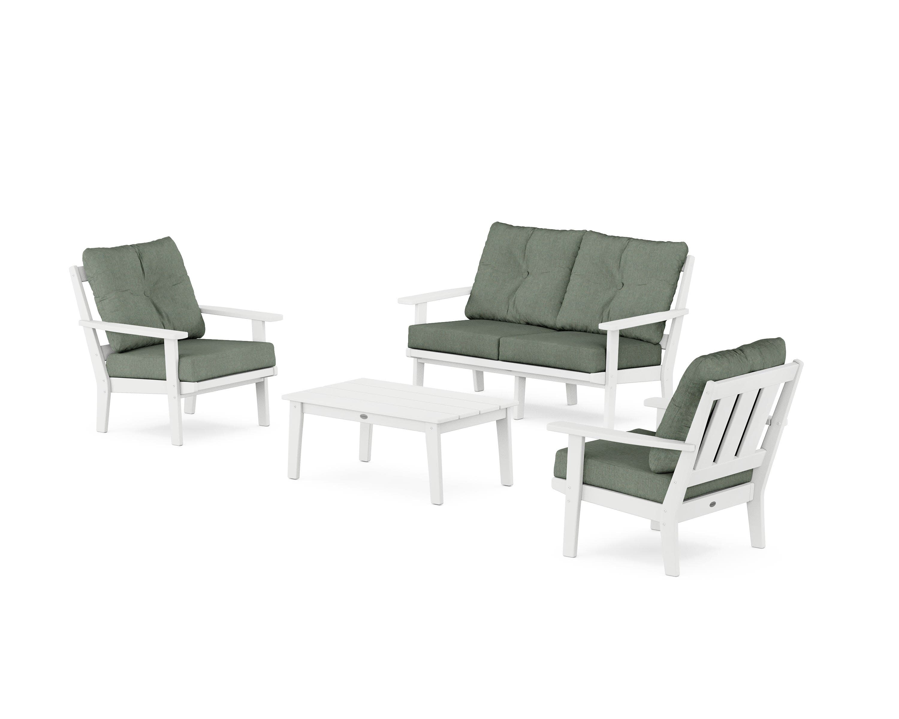 Oxford 4-Piece Deep Seating Set with Loveseat in White / Cast Sage