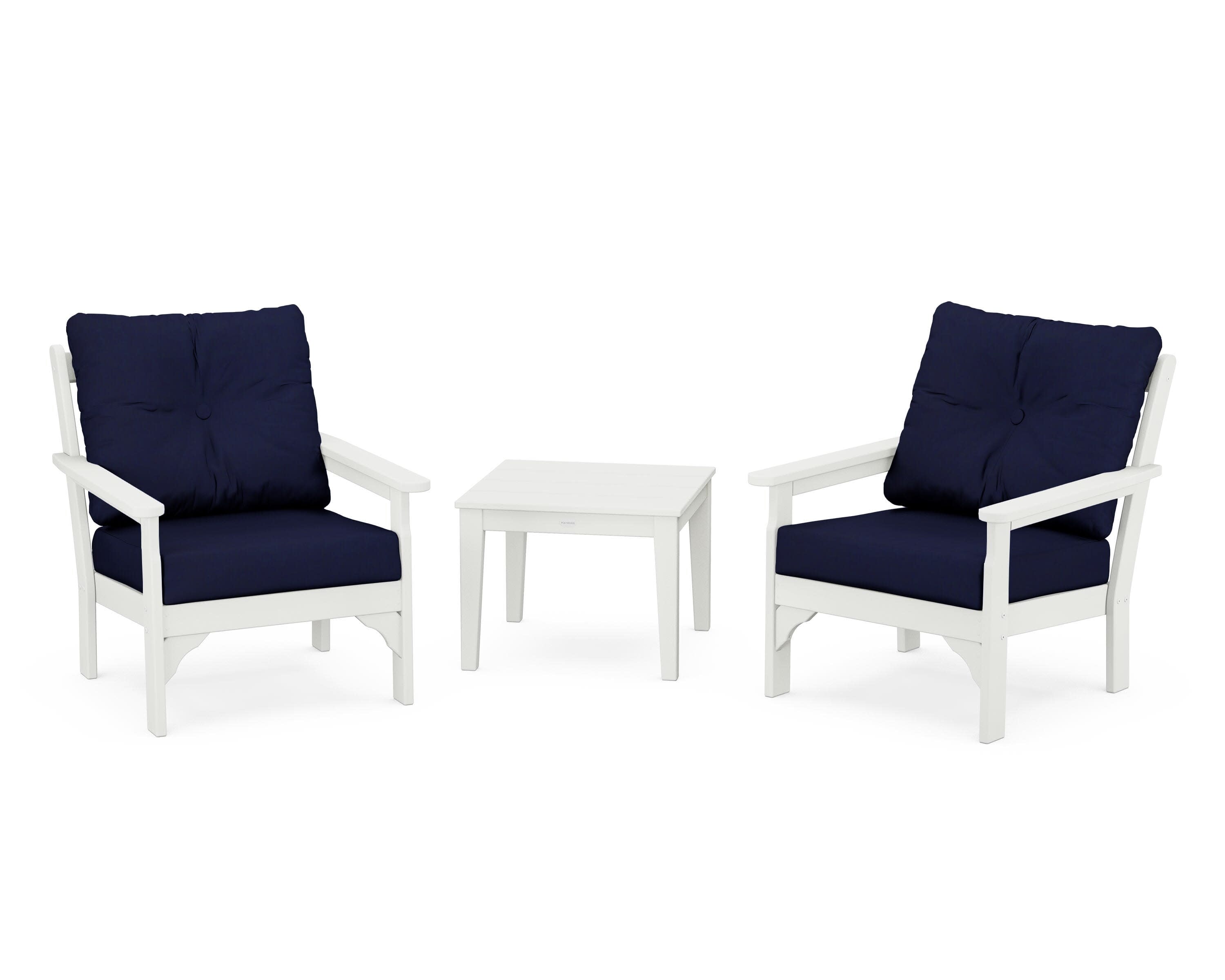 Vineyard 3-Piece Deep Seating Set in Vintage White / Navy