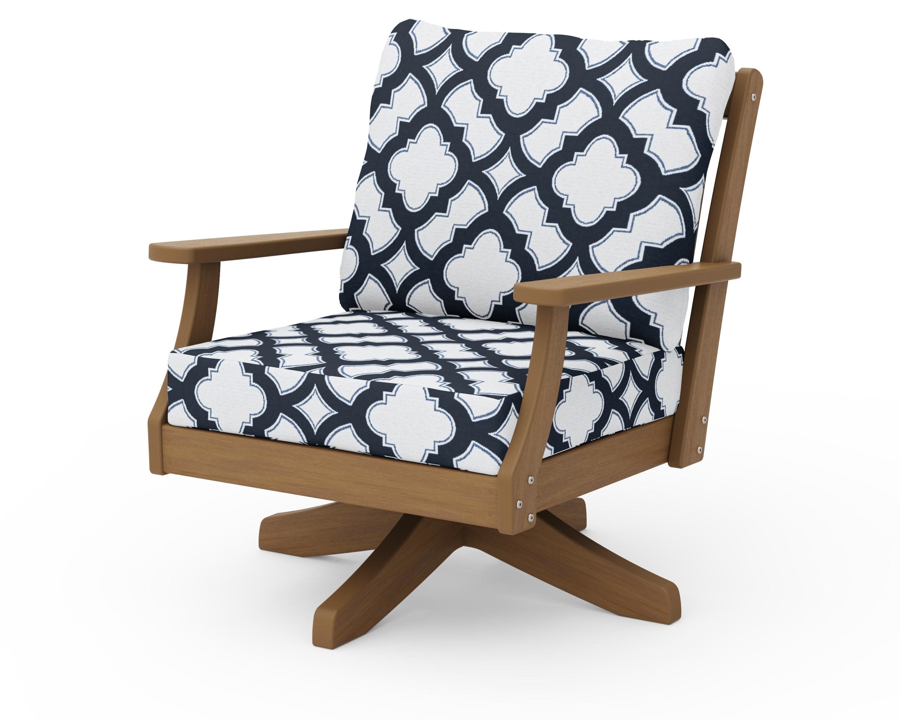 Braxton Deep Seating Swivel Chair in Natural / Trellis Marine Indigo