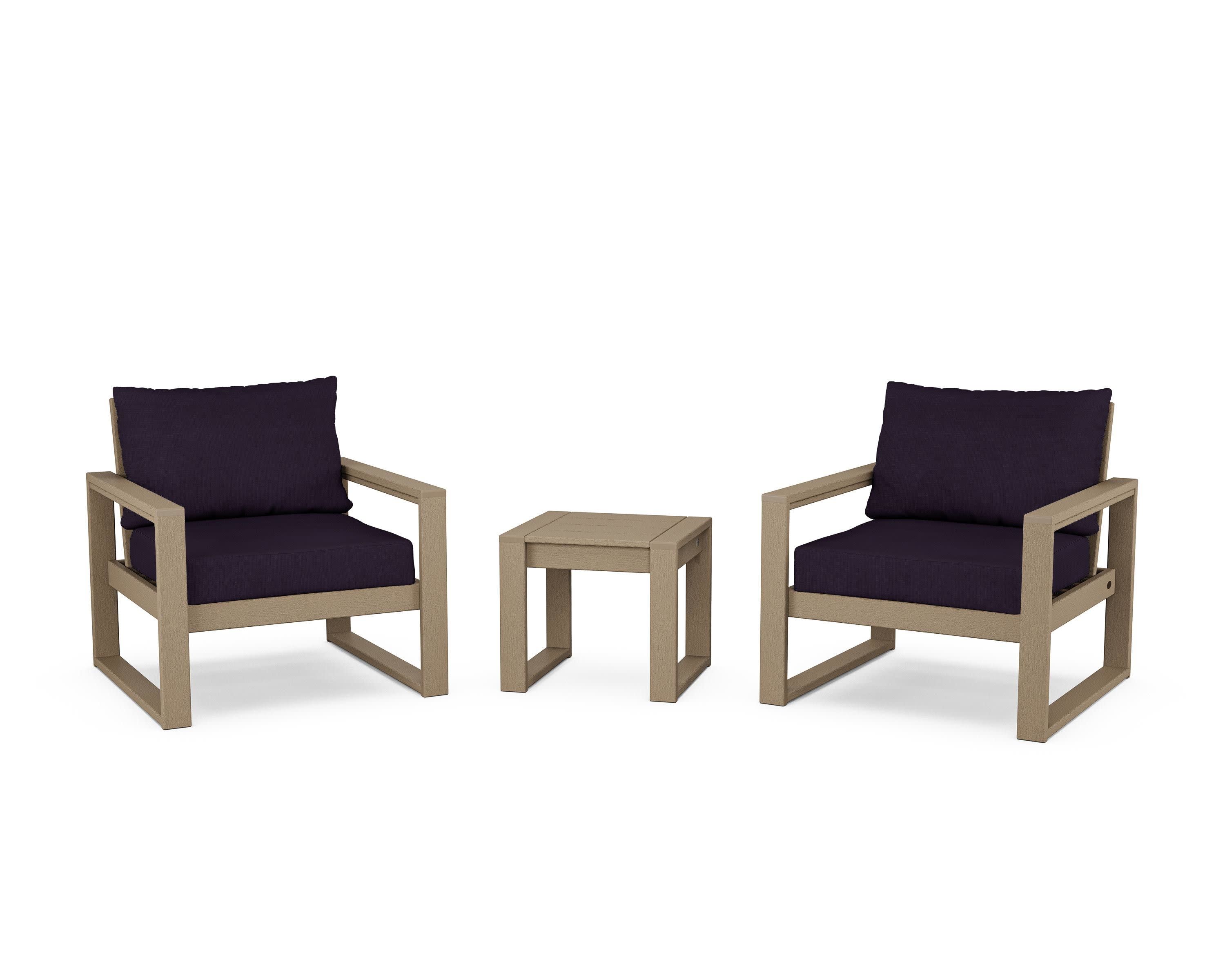 EDGE Sectional 3-Piece Deep Seating Set in Vintage Sahara / Navy Linen